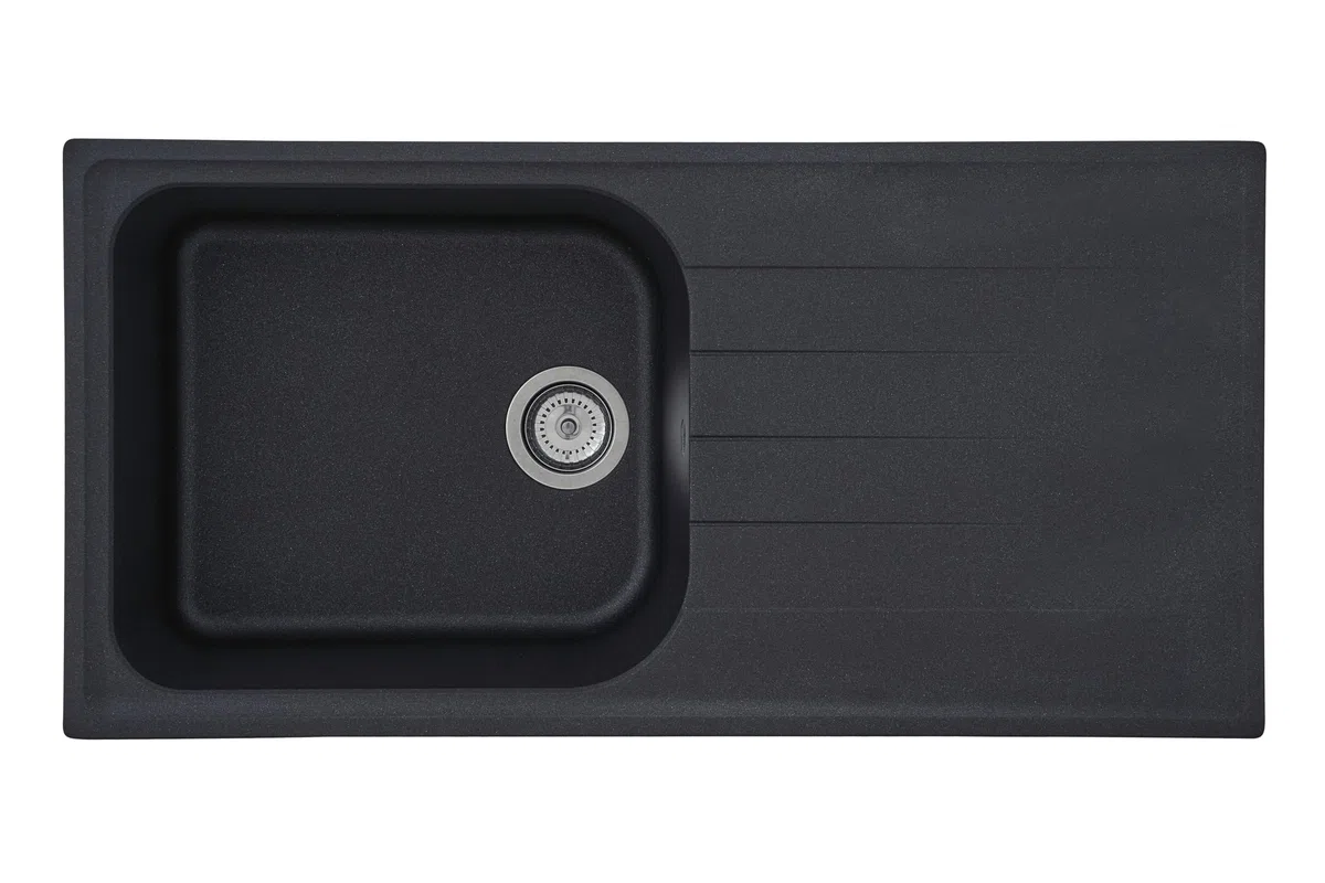 Respekta Lavello da Cucina Orlando in granito color Nero, Lavello da Incasso con 1 vasca, dimensioni 100 x 50 cm, Lavello Adatto per Mobili Sottolavello da 60 cm di Larghezza