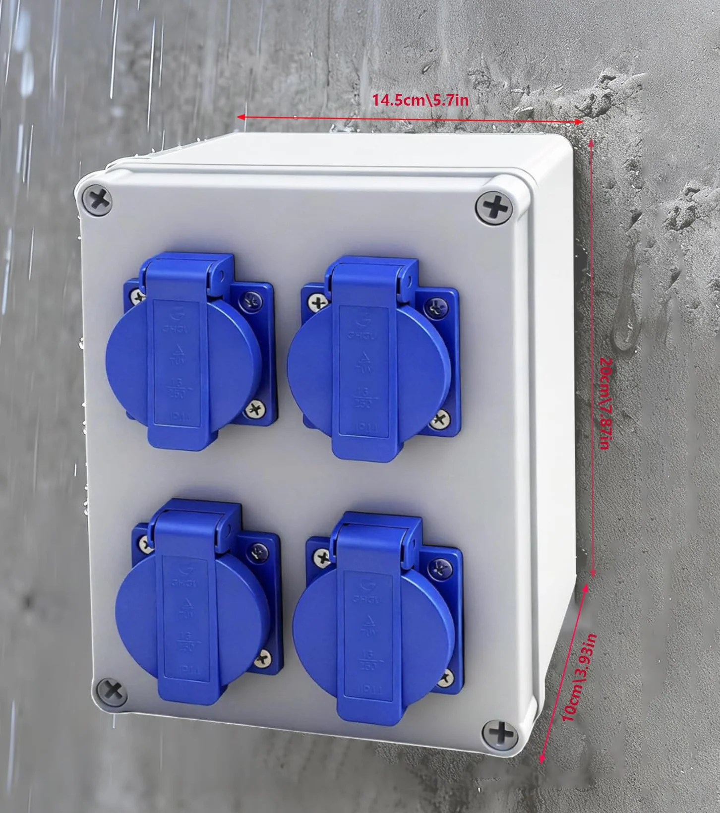 Distributore di corrente da parete 16 A precablato,scatola elettrica da parete con presa da 4 x 230 V Schuko IP44, impermeabile a parete per cantieri case interni ed esterni