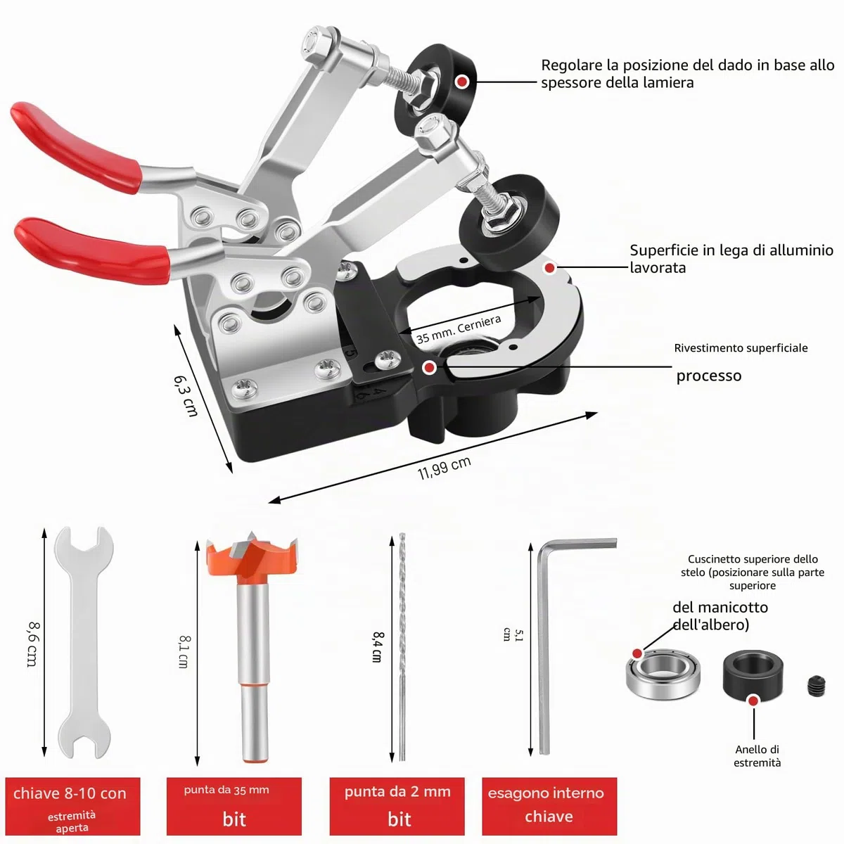 Idong Dima per Cerniera a Scodellino da 35mm, Maschera Cerniera Nascosta in Lega Di Alluminio, Guida Cerniere di Porte di Armadietti, Localizzatore di Foratura per Lavorazione Del Legno Fai Da Te