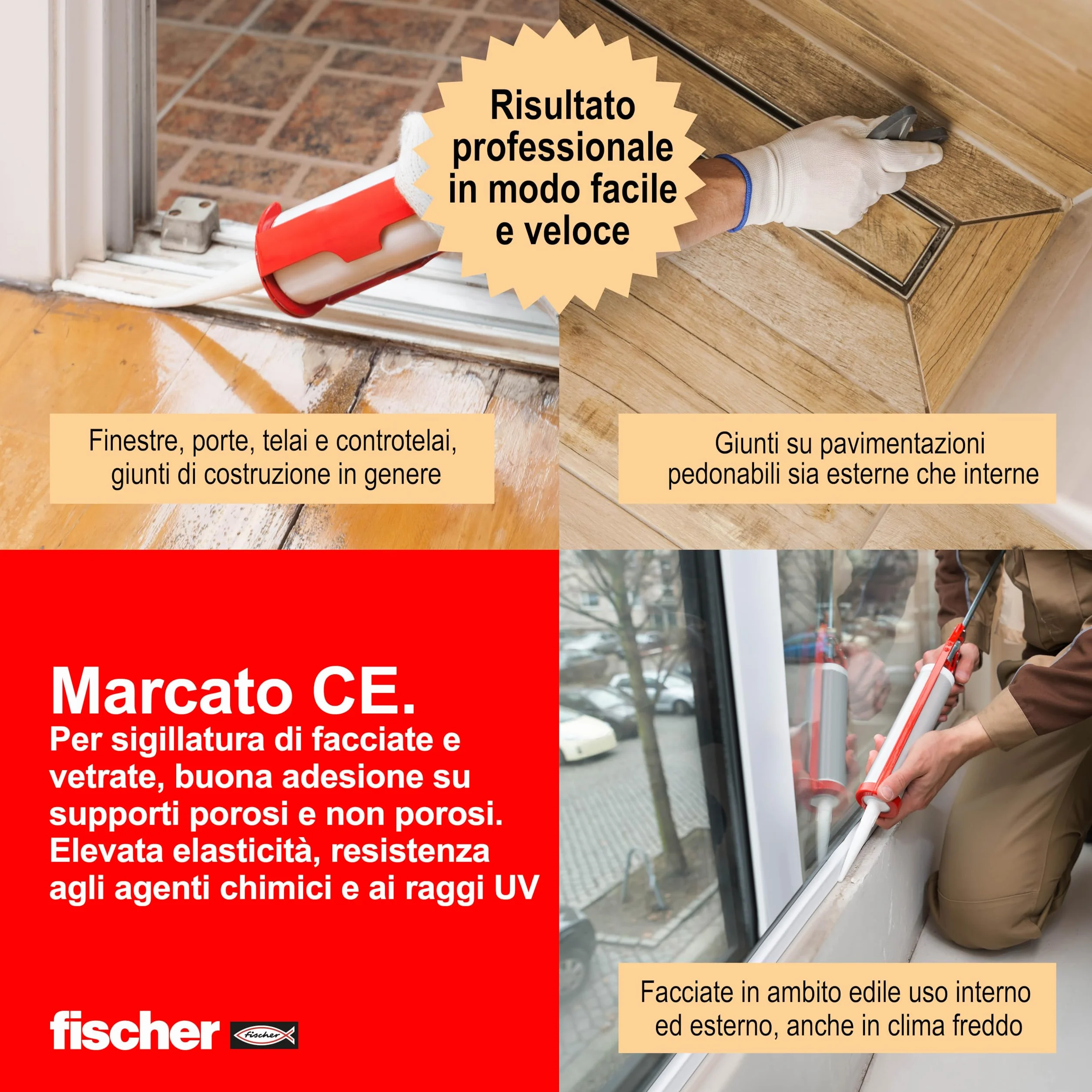 Fischer SNF Silicone Sigillante Legno Bianco, Pavimenti e Finestre, Neutro a Basso Modulo, Elastico, per Serramenti, Porte, Infissi, Inodore, Esterno/Interno, 9379 (Confezione da 2)