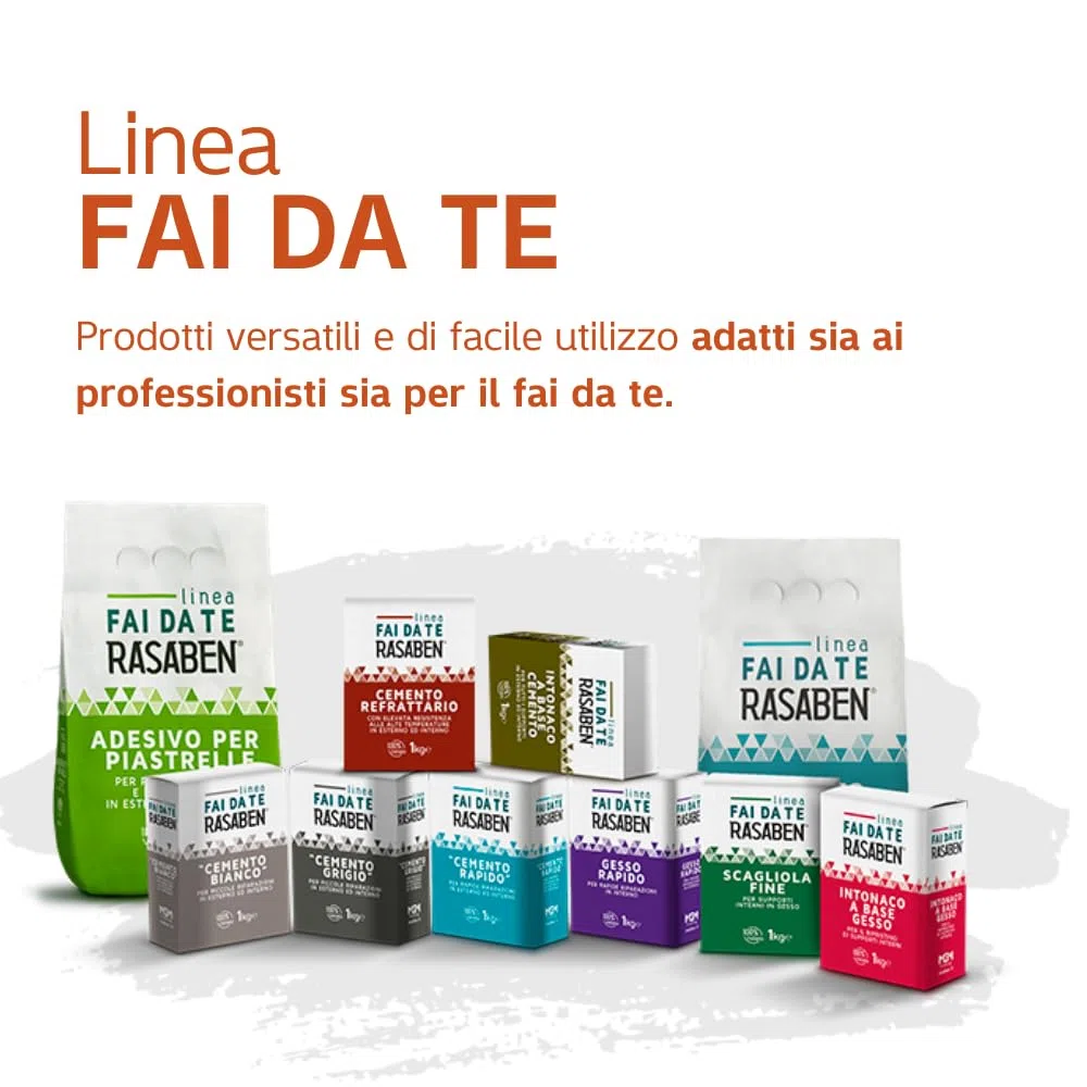 RASABEN - Intonaco a Base di Cemento per Ripristino di Intonaci, Finiture e Riparazioni, Ottima Elasticità e Lavorabilità, Resistente al Gelo, Uso Interno ed Esterno, Made in Italy, Sacco da 4kg