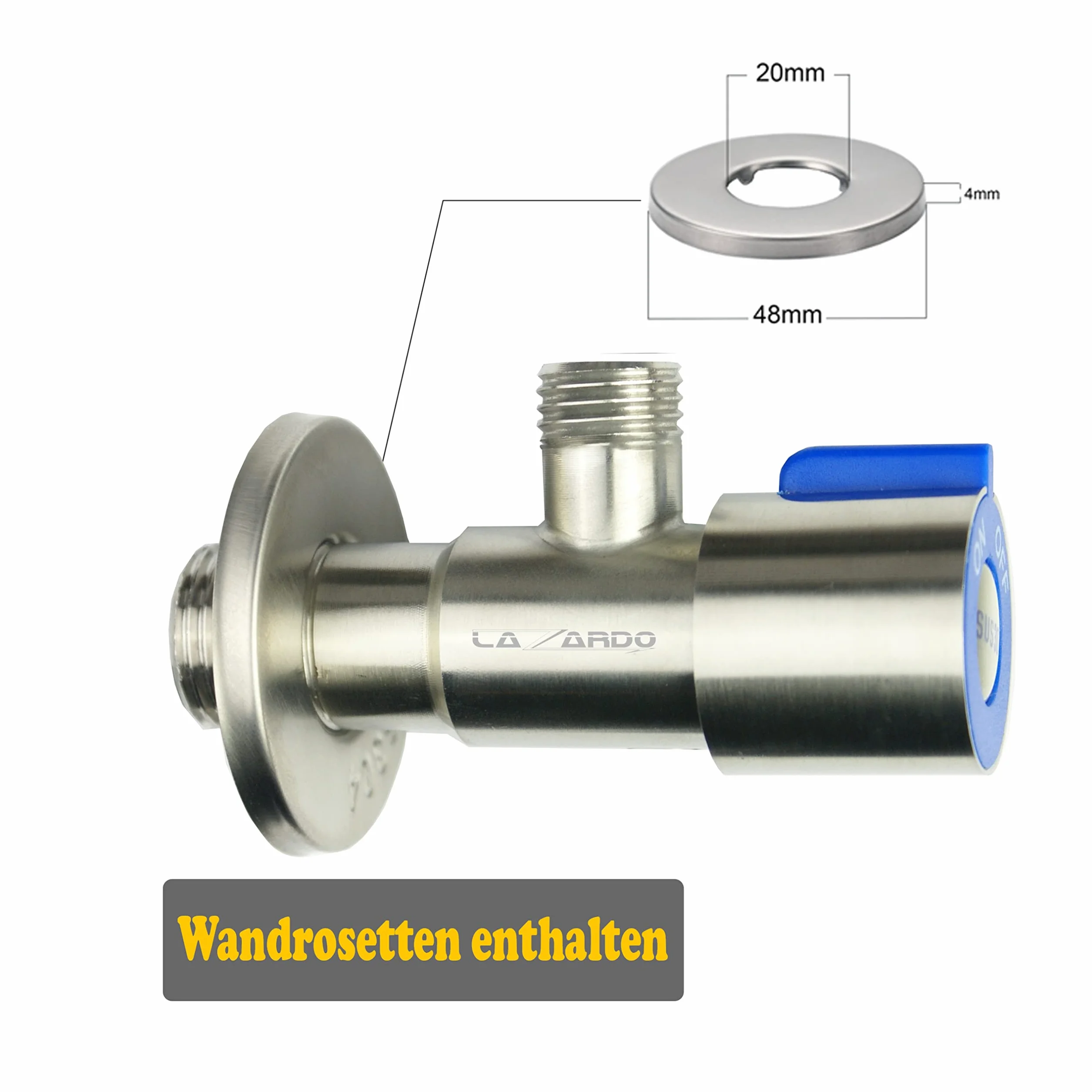 2 valvole angolari in acciaio inox per lavabo, montaggio a parete, 3/8", caldo freddo