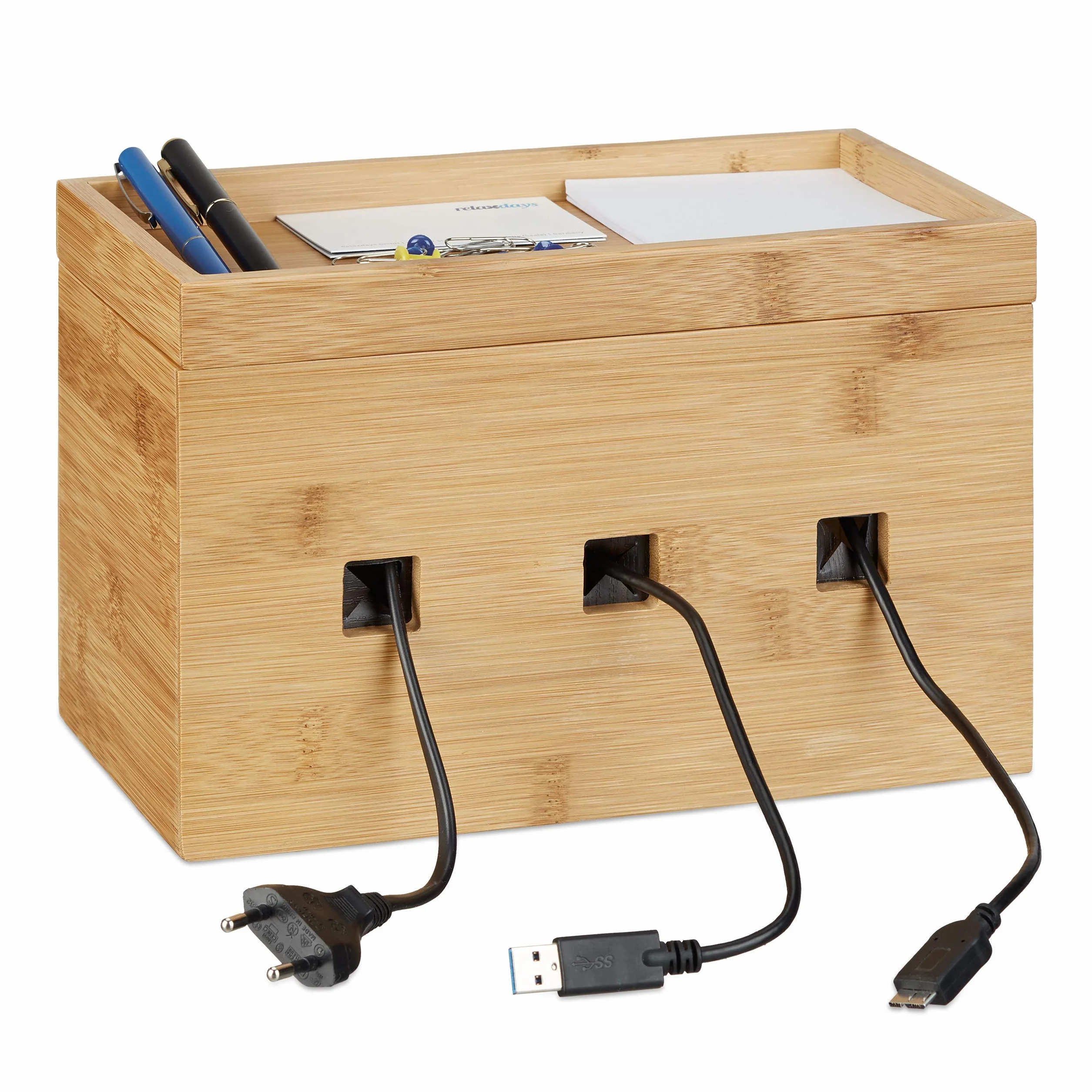 Relaxdays Organizer Porta Prese, Nascondi Cavi, Box Compatto, Universale, Pratico, HxLxP: 16,5 x 25,5 x 14 cm, Marrone