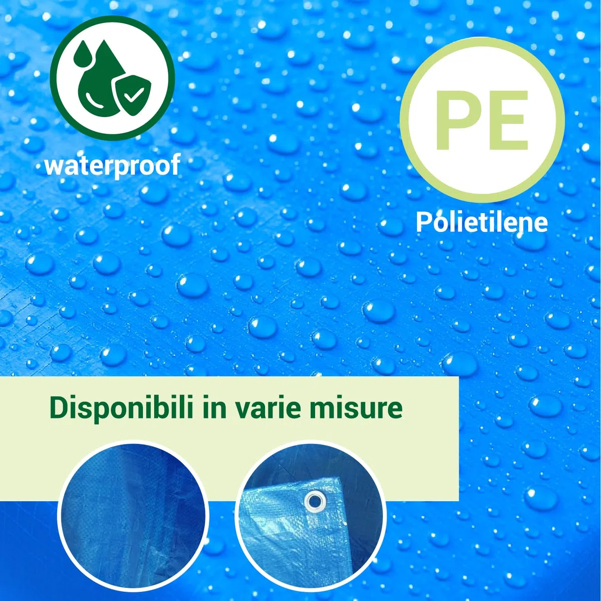 Crisalide® – Telo Occhiellato Impermeabile Multiuso | Antistrappo, Resistente ai Raggi UV | con 100 Fascette Incluse | Tendone da Esterno | Disponibile in Vari Colori e Misure (Blu, 4x6 metri)