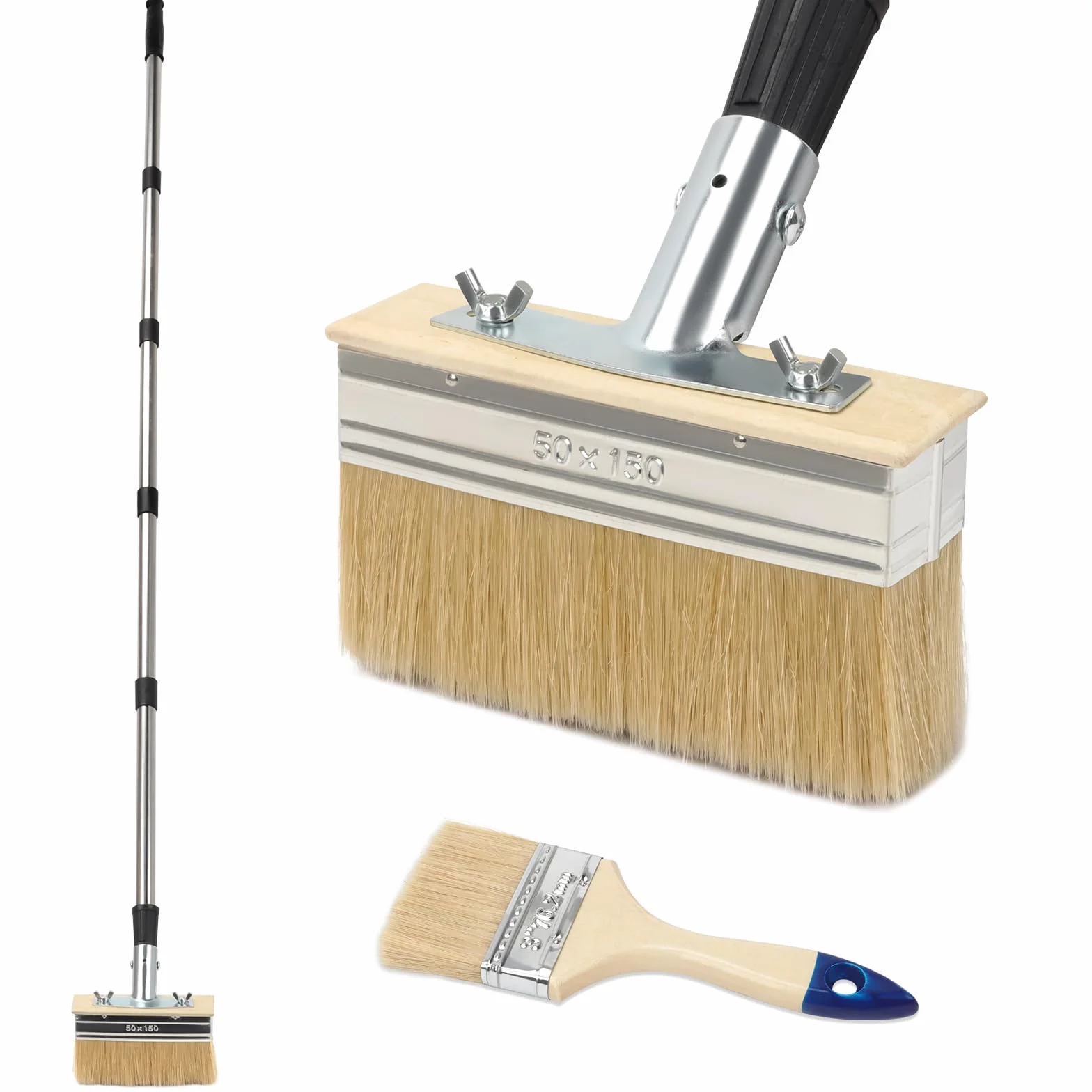 Spazzola per pittura da terrazza con manico telescopico – Pennello per vernice da 150 mm e spazzola da 3 pollici – con manico di prolunga da 152 cm – spazzola per pittura per terrazze in legno