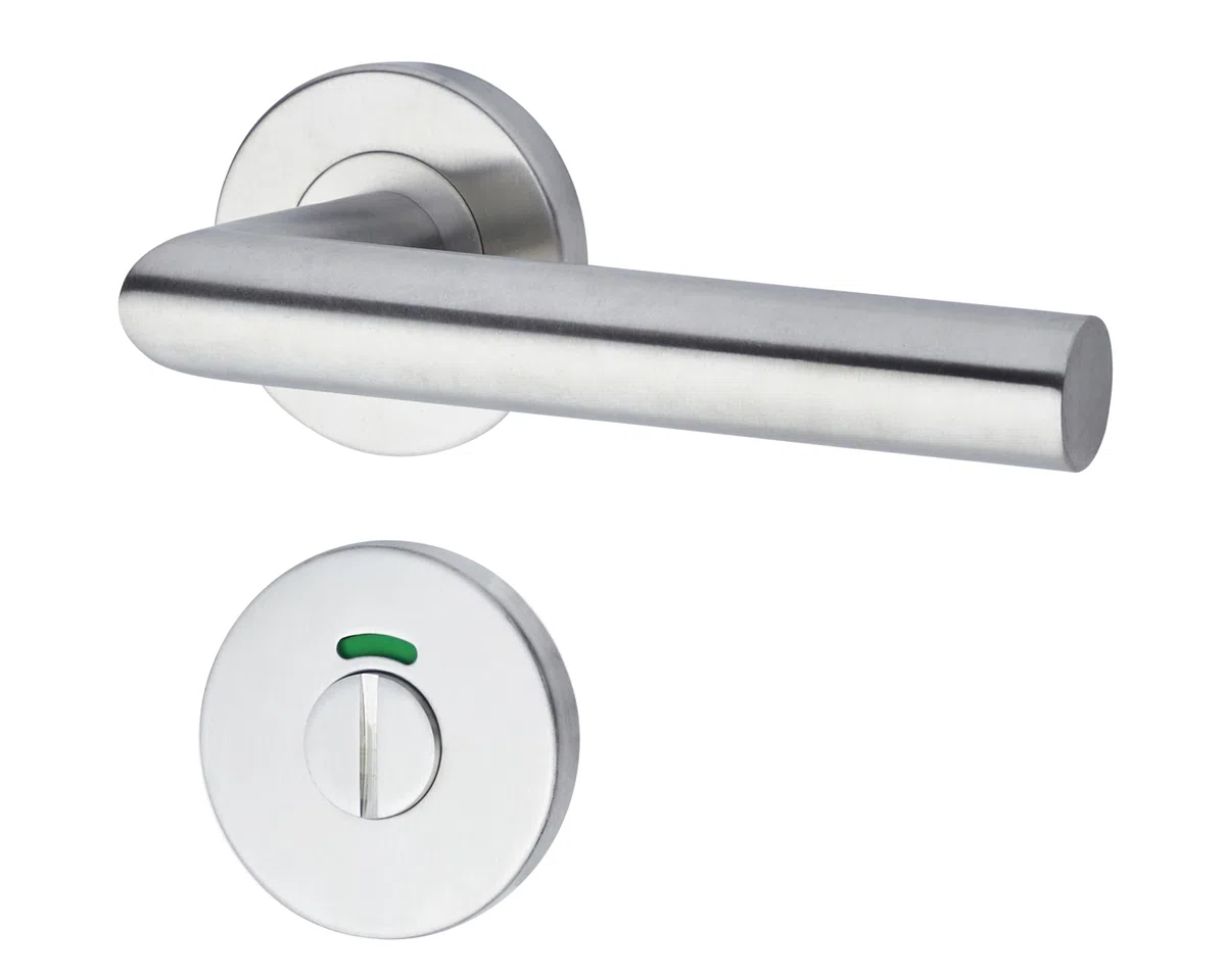 Yale Set di maniglie L 90 in acciaio inossidabile per porta con nottolino per chiusura privacy 35-S1L9-RRWC-88-3101, satinate, design moderno, adatto per porte interne ed esterne