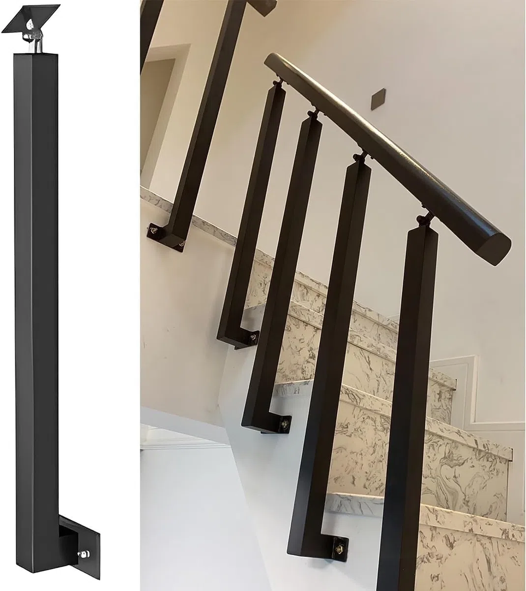 Kit di ringhiere per scale, quadrato, nero, per corridoio, garage, altezza 90 cm, 1 pezzo, barriera di sicurezza durevole per uso domestico e commerciale