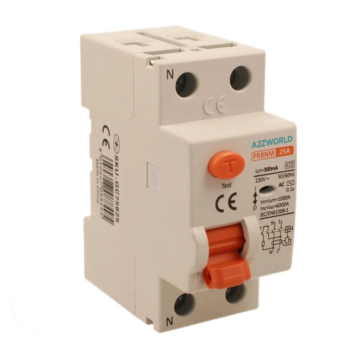 Interruttore Differenziale Puro 2P 2 Poli, 25A 300mA, RCCB Salvavita Tipo AC 6kA 220V, Occupa 2 Moduli DIN