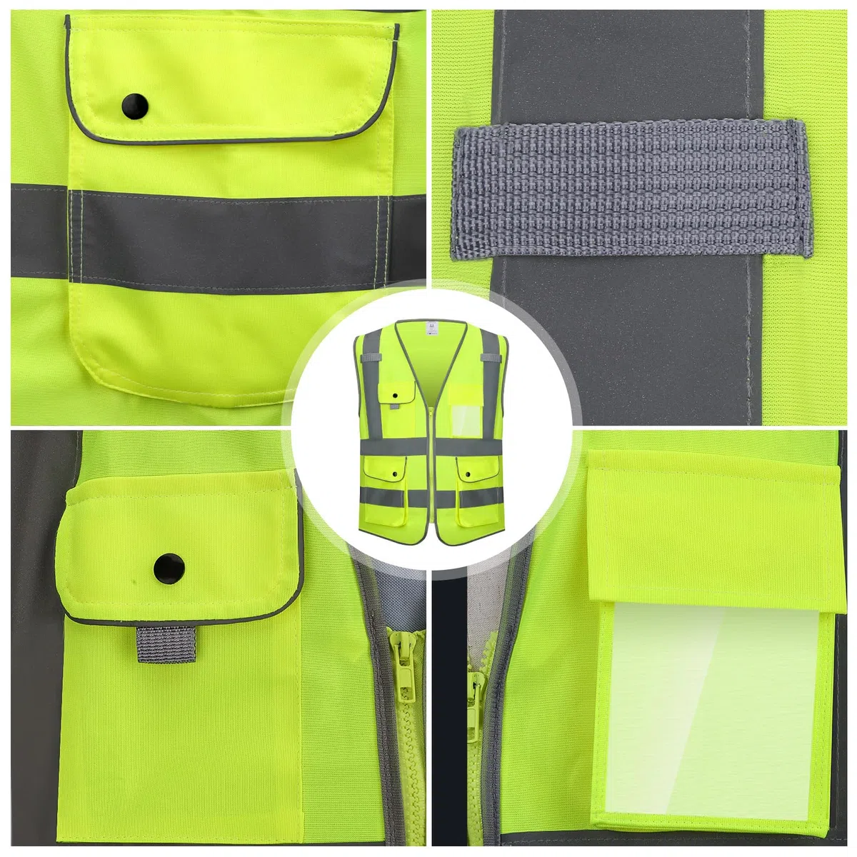 Gilet di sicurezza ad alta visibilità, arancione/giallo, EN ISO 20471, 7 tasche ad alta visibilità con bottoni automatici, riflettente e lavabile, per la sicurezza edile e personale