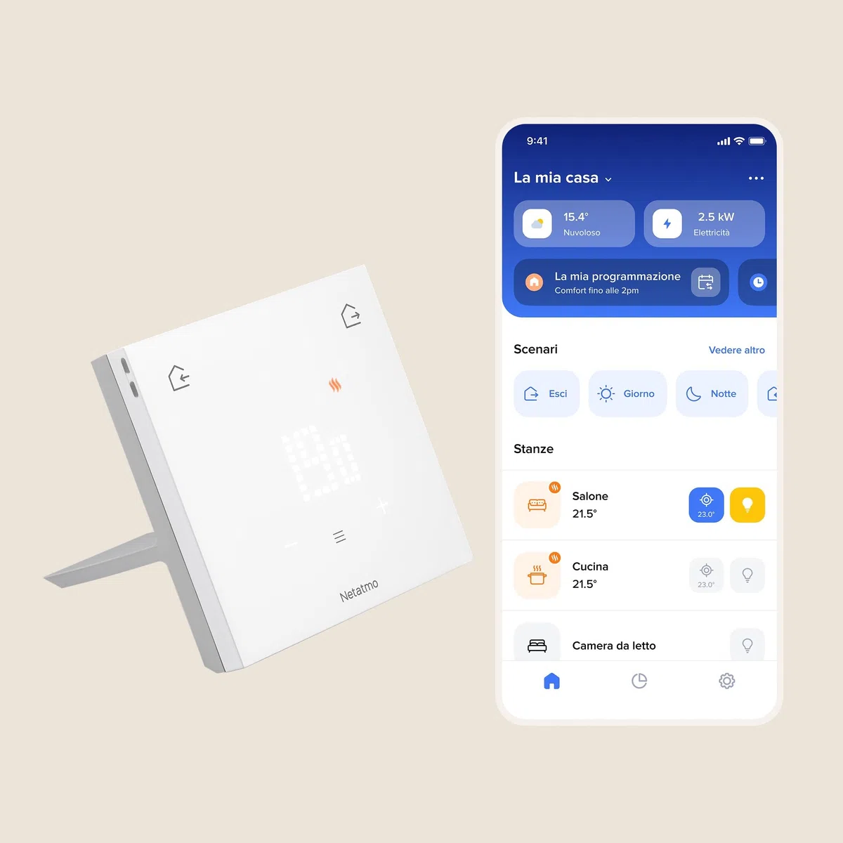 Netatmo Termostato Intelligente ORIGINAL per riscaldamento autonomo - Kit per Installazione Wireless o Cablata, Supporto Incluso, Compatibile con Matter (Alexa, Google Home, Casa di Apple) – ETP-AMZ