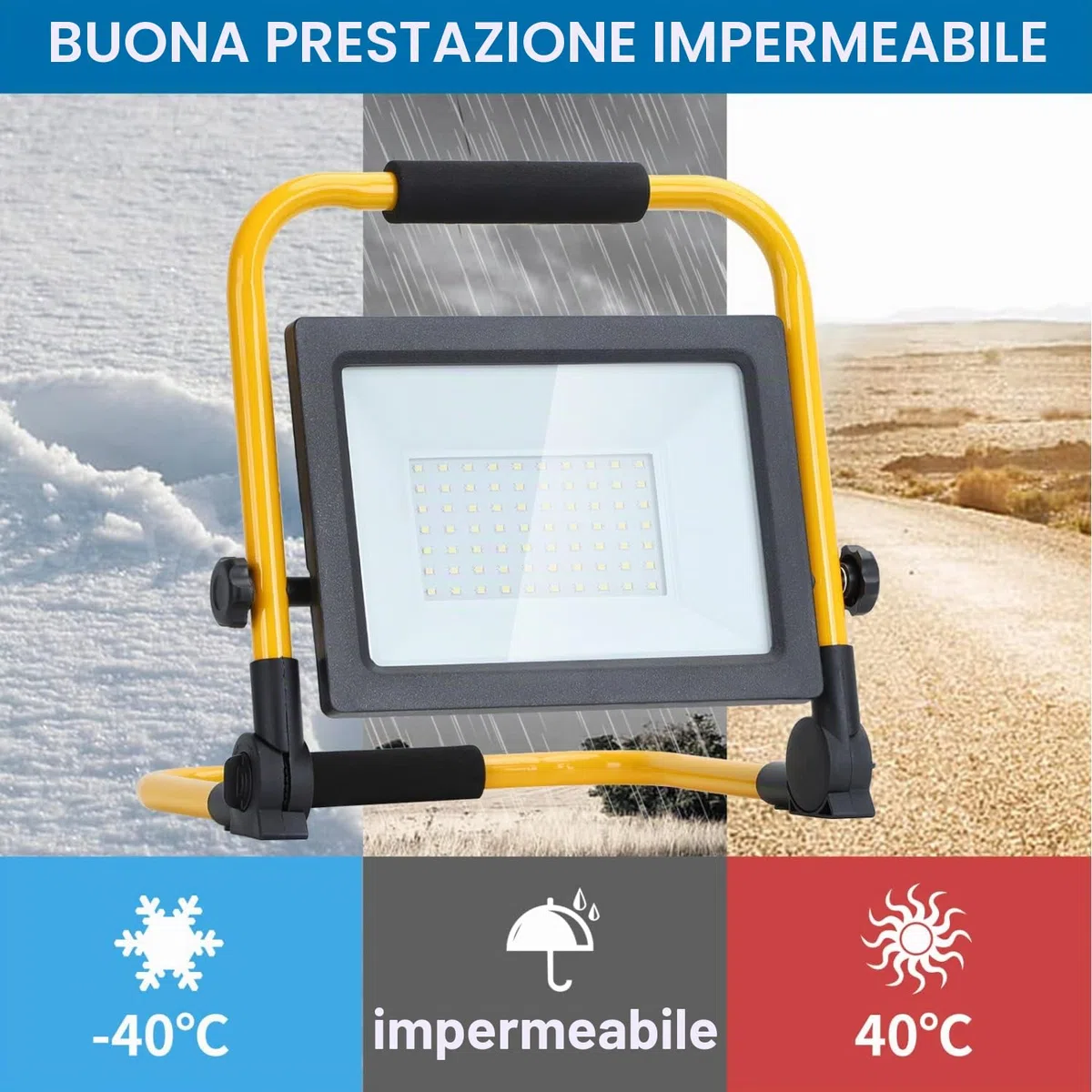 Aigostar - Faretto LED da Cantiere 50W,Super luminoso Faro LED con Spina,con staffa pieghevole, rotazione 360，portatile，Ideale per cantiere edile， officina， Garage