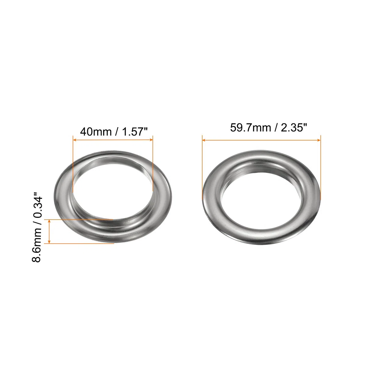 QUARKZMAN 10Set Occhielli per Teloni 40mm 1-4/7" Occhiello Strumento Metallici in Ottone con Rondelle per Tende in Tessuti Cinture in Pelle Scarpe Borse Fai Da Te, Argento