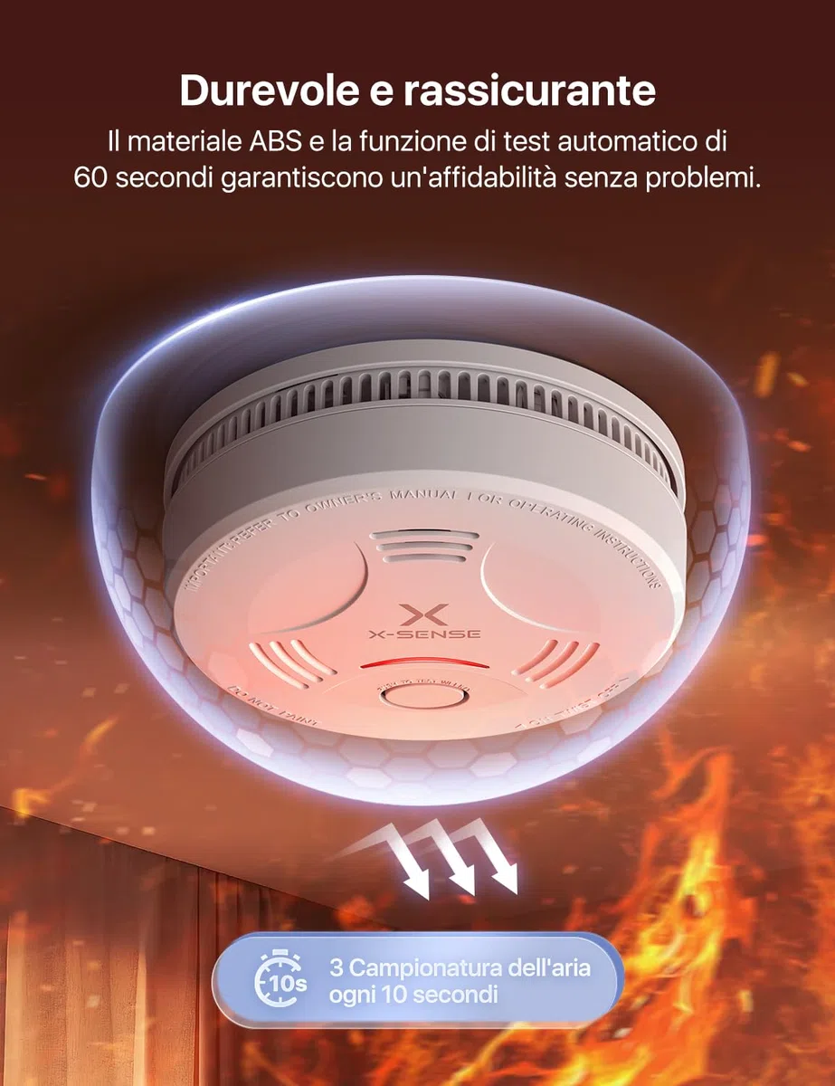 X-Sense Rilevatore di Fumo con Durata di 10 Anni e Supporto Magnetico, Rilevatore di Fumo Certificato TÜV con Funzione Muto e Autotest, SD11, Set da 1