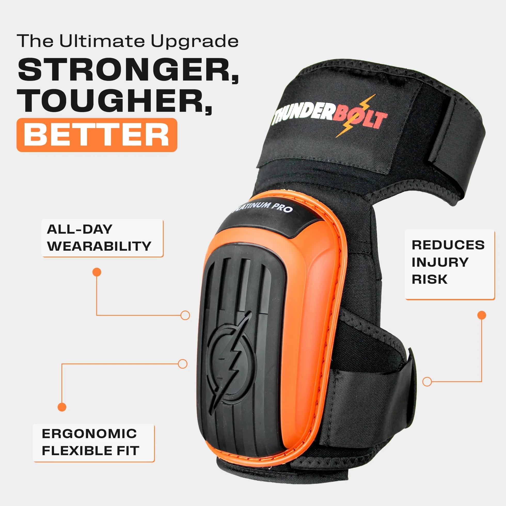 Thunderbolt Ginocchiere Lavoro Professionali - Ginocchiere Piastrellista Muratore con Comodo Cuscino in Gel e Cinturini Antiscivolo Resistenti - Ginocchiere Giardinaggio, Costruzione - Knee Pads