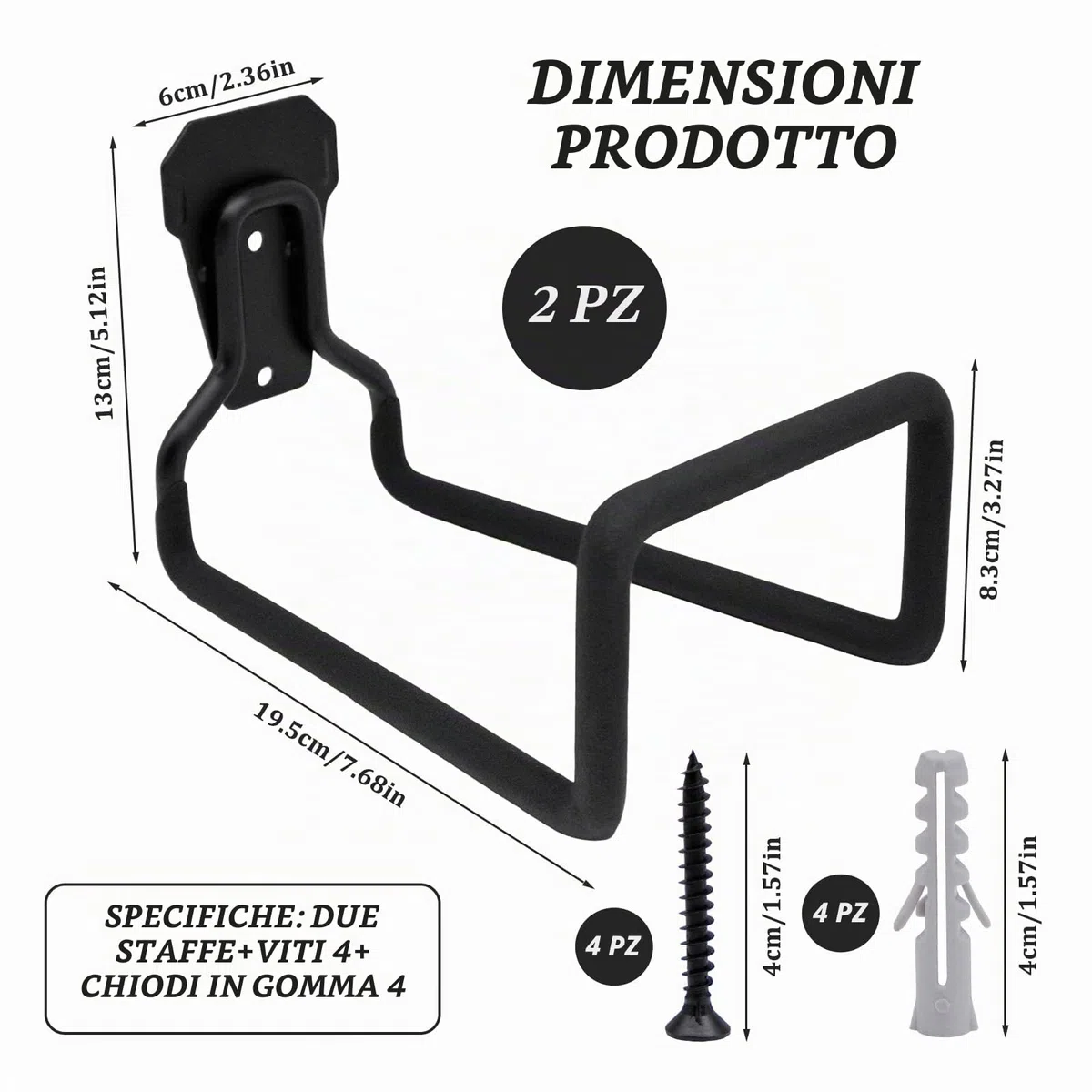2 Pezzi Porta tubo da Giardino, Supporto a Parete in Metallo Robusto, Gancio per Tubo dell’Acqua e Cavo di Prolunga per Giardino e Esterno