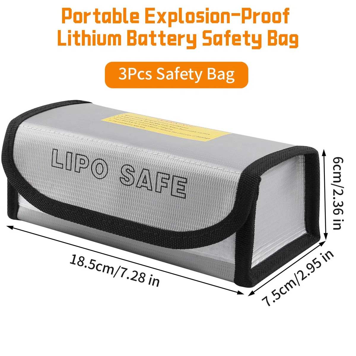3 Pezzi Pacchetto Sicurezza Batteria Litio,18.5*6*7.5cm Borsa Charge Antifuoco Antiesplosione,Borsa Protettiva Sicurezza per Conservare e Caricare,Custodia Protettiva Batteria Portabilità(Argento)