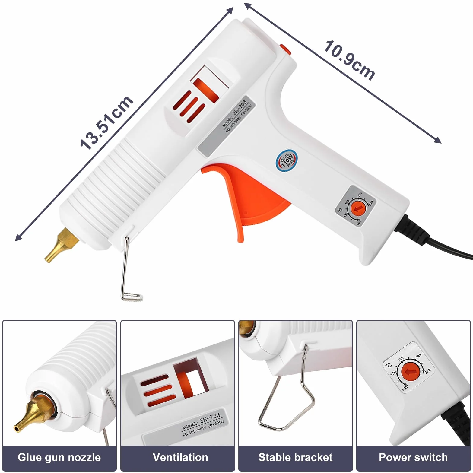 Pistola per colla a caldo, alta temperatura, full size, 110W Riscaldatore professionale a temperatura costante regolabile Pistola per colla a caldo Strumento di riparazione artigianale(Euro plug)
