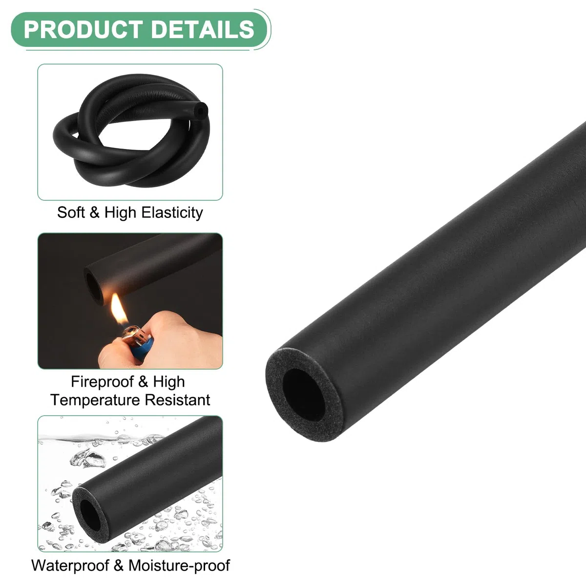 M METERXITY Tubo di Isolamento in Schiuma Tubi, 13mm 1/2" ID 23mm OD 2m Lunghezza, Tubo Schiuma Flessibile Morbido Isolamento per Supporto Maniglia/Supporto Chitarra/Portapacchi Tetto [Nero]