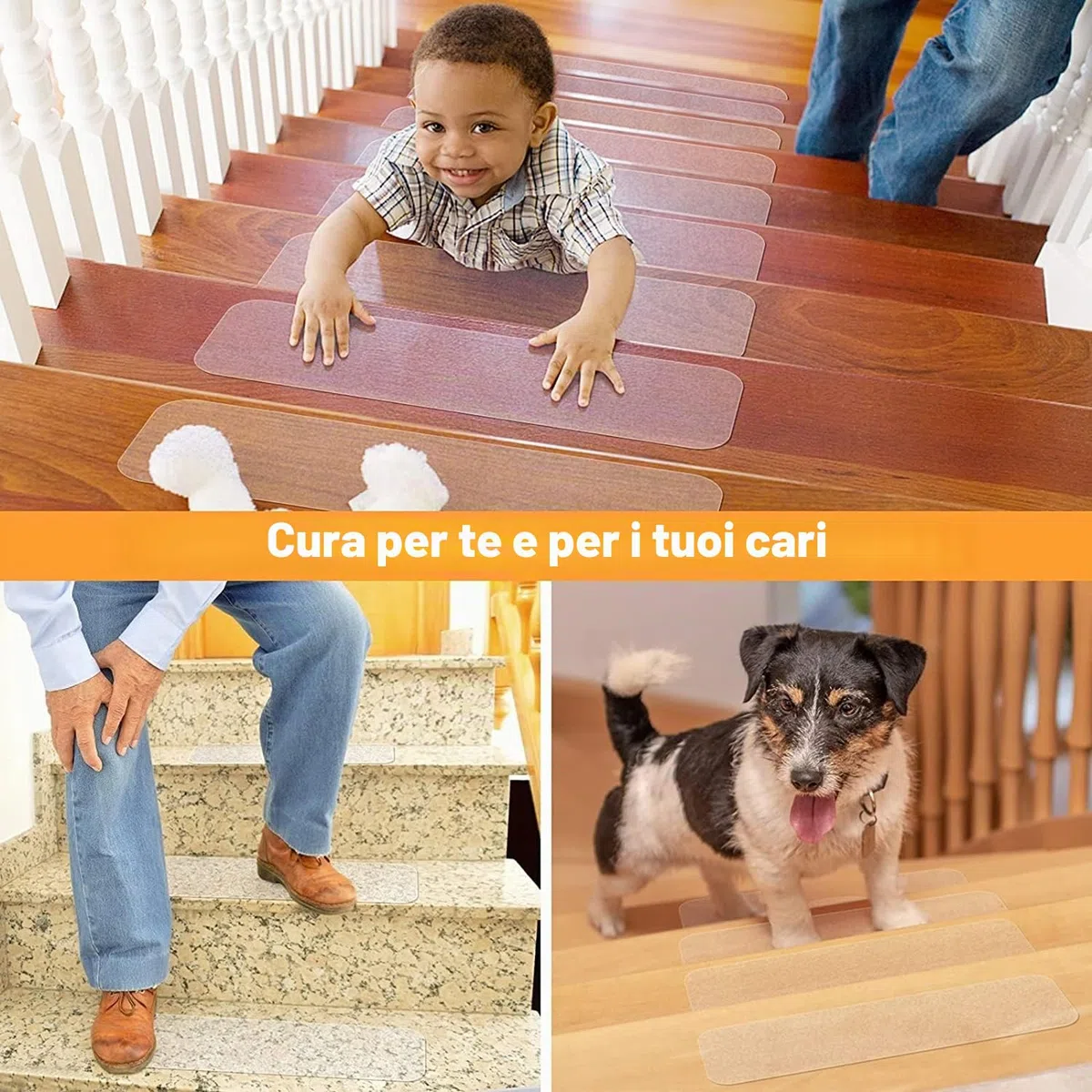 Striscia Antiscivolo per Scale, 10cm*10m, Nastro Adesivo Antiscivolo, Nastro Antiscivolo per Gradini, Impermeabile, Tagliabile, Adatto per uso Interno ed Esterno, Trasparente