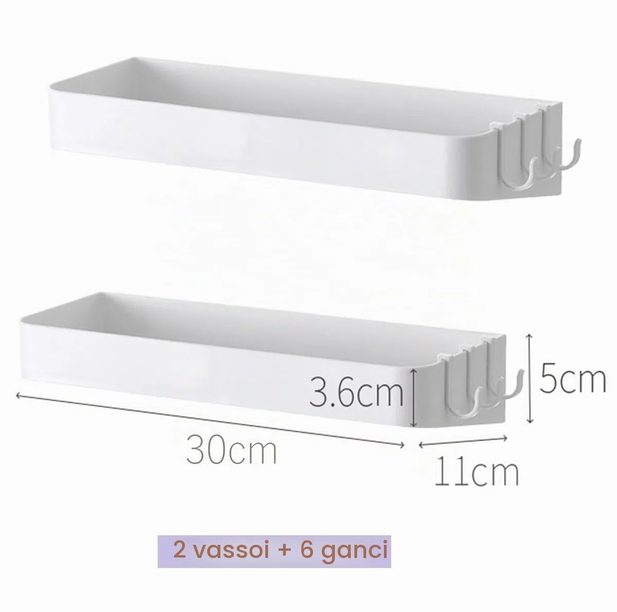 Mensola Doccia Senza Foratura Bianche, Mensole Bagno Adesive, Portaoggetti Doccia con 6 Gancio per Bagno Lavabo Cucina, 2 Pezzi