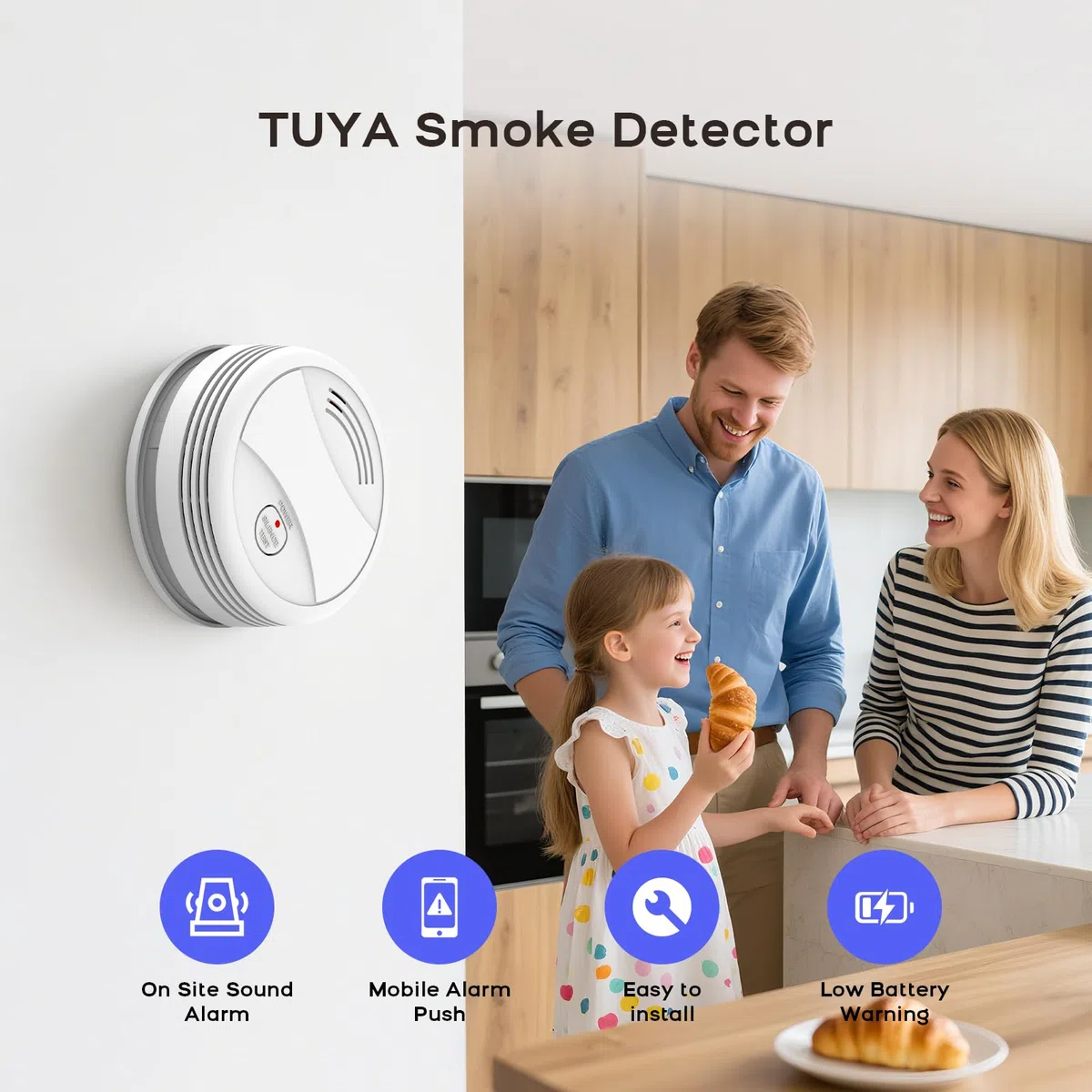 PGST Rilevatore di fumo WiFi Rilevatore di incendio wireless intelligente tramite app EN 14604 Allarme di prova per avviso incendio 1 pezzo