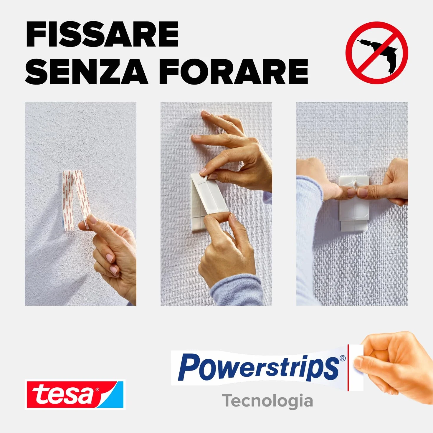 tesa Chiodo adesivo per carta da parati e gesso, 1 kg, 3 confezioni di 2 chiodi adesivi e 6 linguette adesive