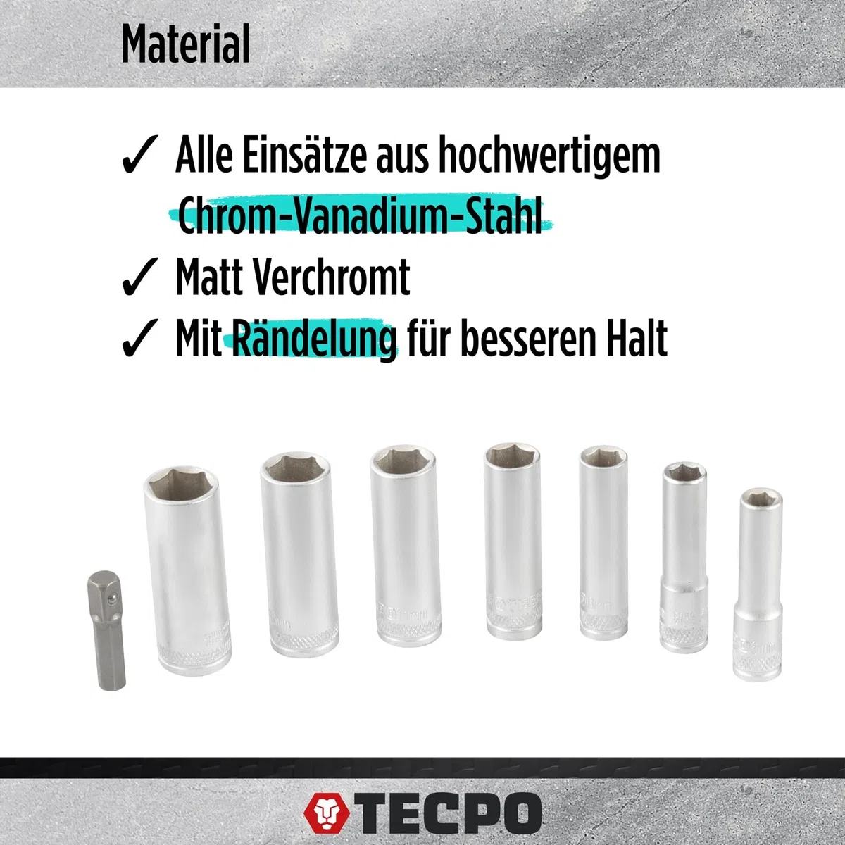 TecPo Set di chiavi a bussola, 53 pezzi, 1/4", chiavi a cricchetto, in acciaio CV