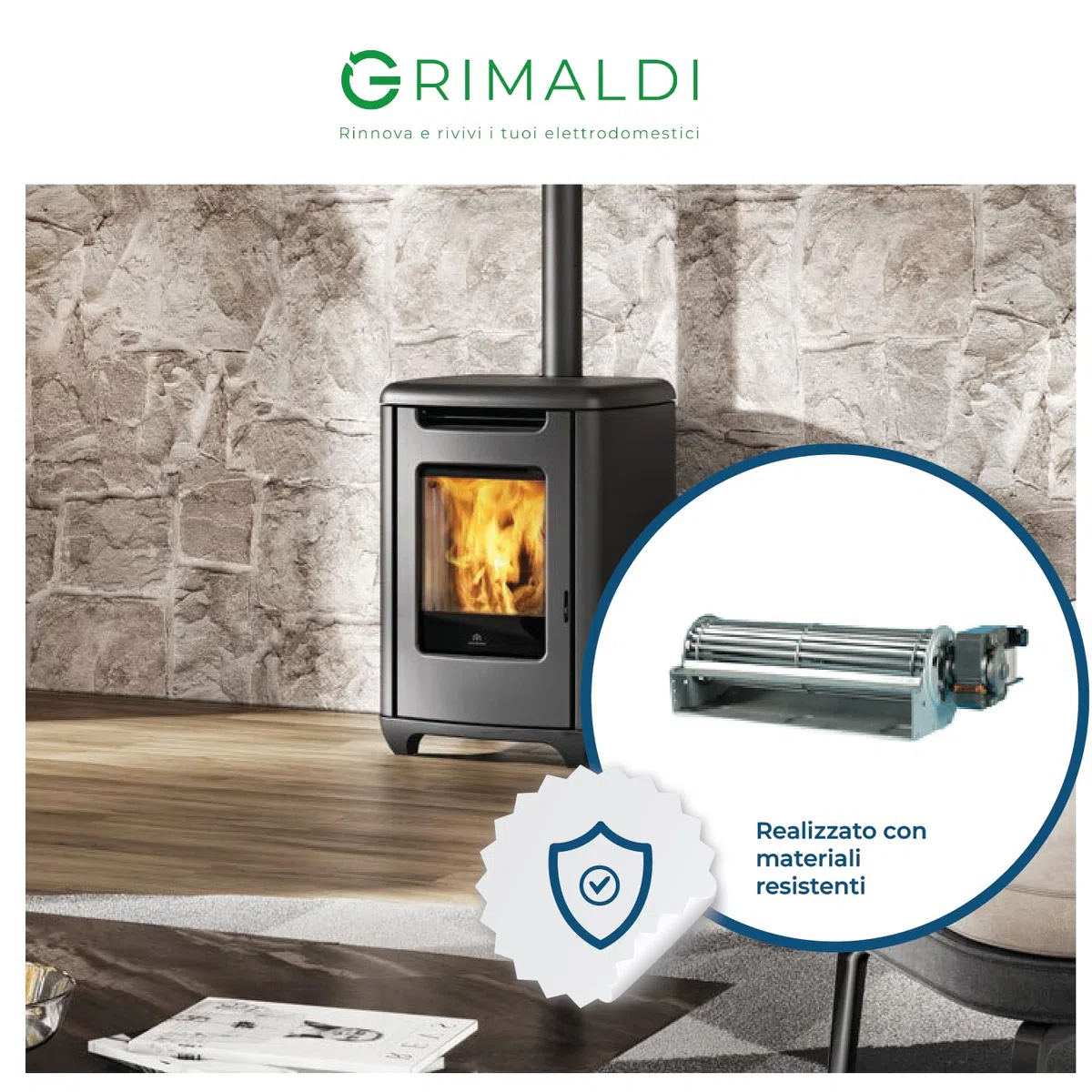 G GRIMALDI Motore Ventilatore Tangenziale Ventola per Caminetti, Stufe, Forni e Termoconvettori, 20W Lunghezza 300mm, Motore DESTRO ORARIO | Made in Italy | Silenzioso ed Efficiente