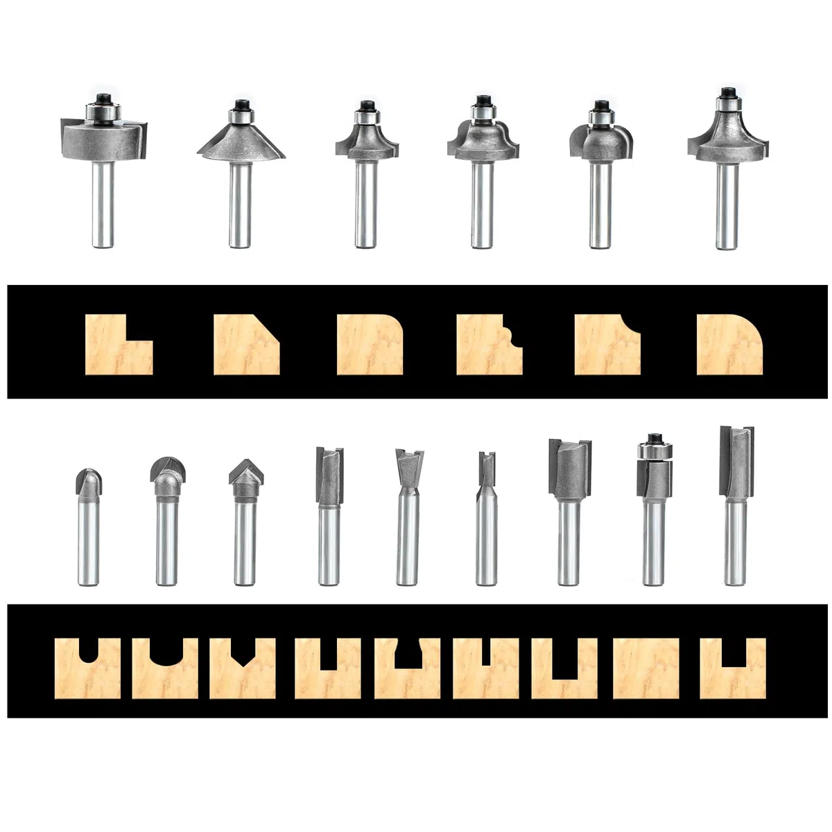 Set 20 Pezzi Frese per Legno con 4 Cuscinetti, Gambo 8mm, Realizzato in Materiale YG6X, per La Lavorazione e Fai da te