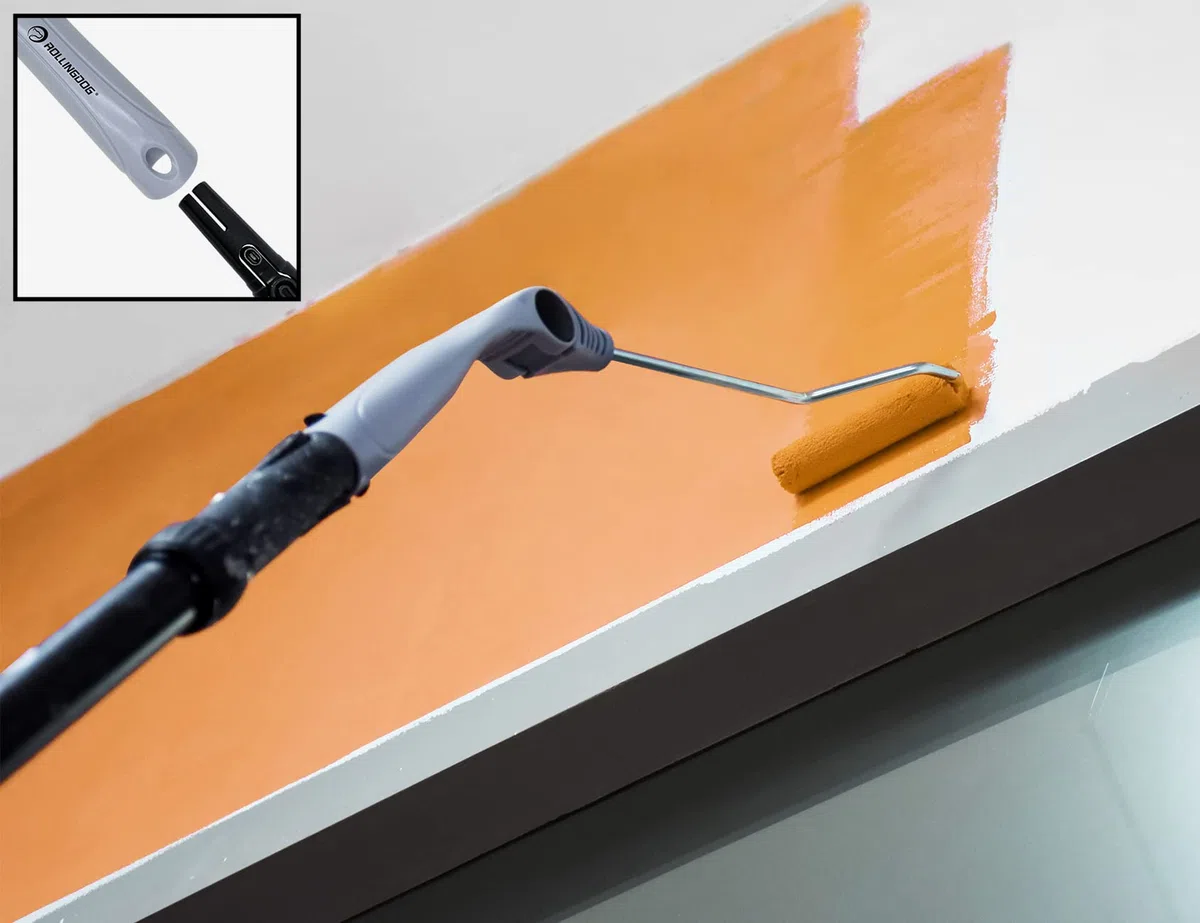 ROLLINGDOG Rullo per pittura radiatori con manicotto piccolo in velluto da 10,2 cm e manico lungo regolabile, pittura lucida per pareti, soffitti, battiscopa