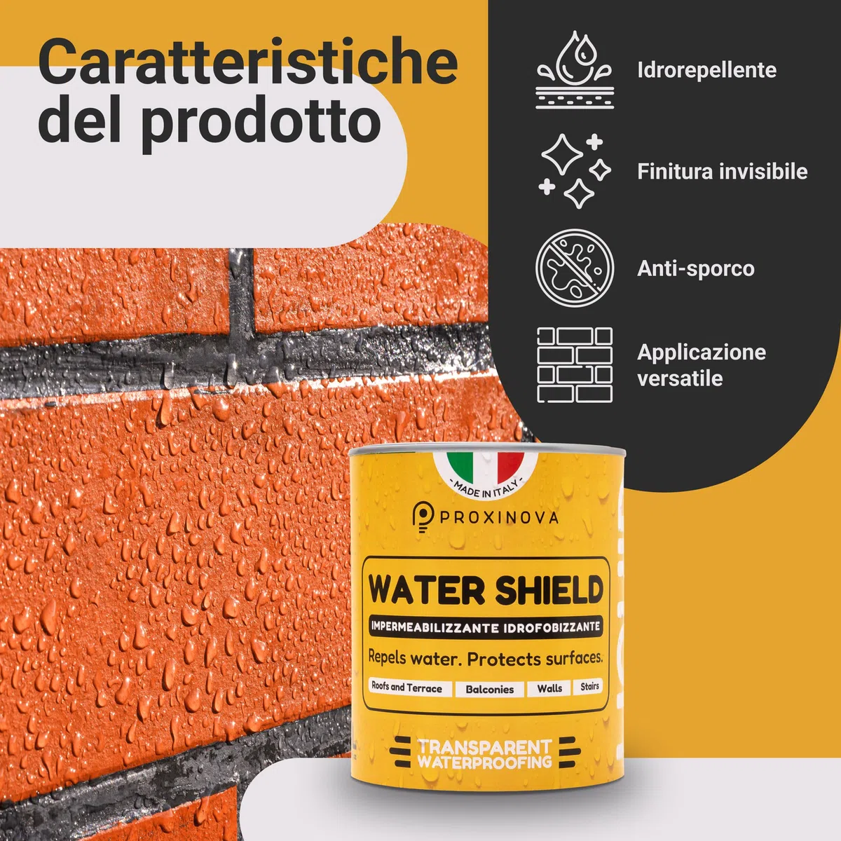 Proxinova Idrorepellente Trasparente – Impermeabilizzante Terrazzi Protettivo Contro Acqua e Sporco per Pietra, Cemento e Piastrelle – Sigillante per Pavimenti, Facciate, Terrazze e Tetti