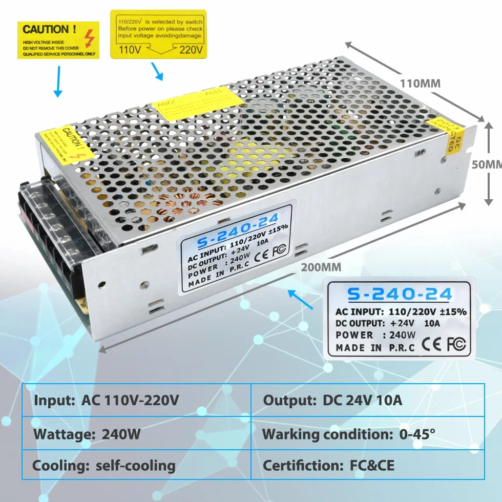 24V 10A 240W Alimentatore Interruttore Trasformatore AC/DC 110V-220V di Alimentazione per Striscia LED (24V 10A 240W)