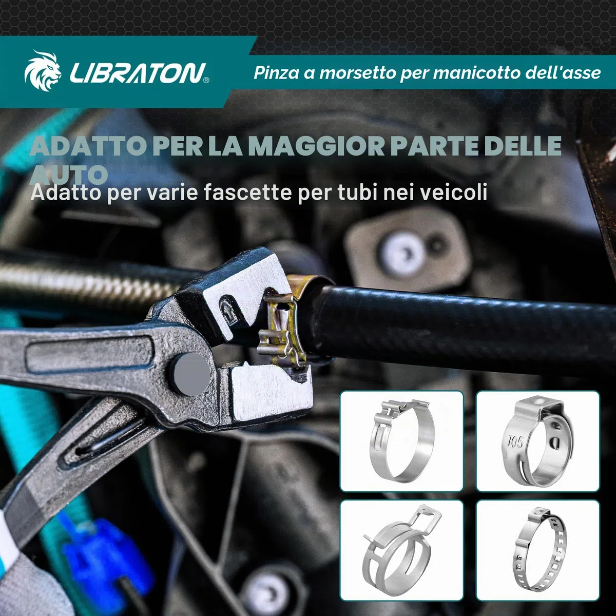 LIBRATON Pinza per Fascette Stringitubo, Pinze Stringitubo Clic e Clic-R, 180mm Pinza Fascette Metalliche Auto con a Molla, Rimozione e Installazione Rapide, per la Manutenzione Dell'Automobile