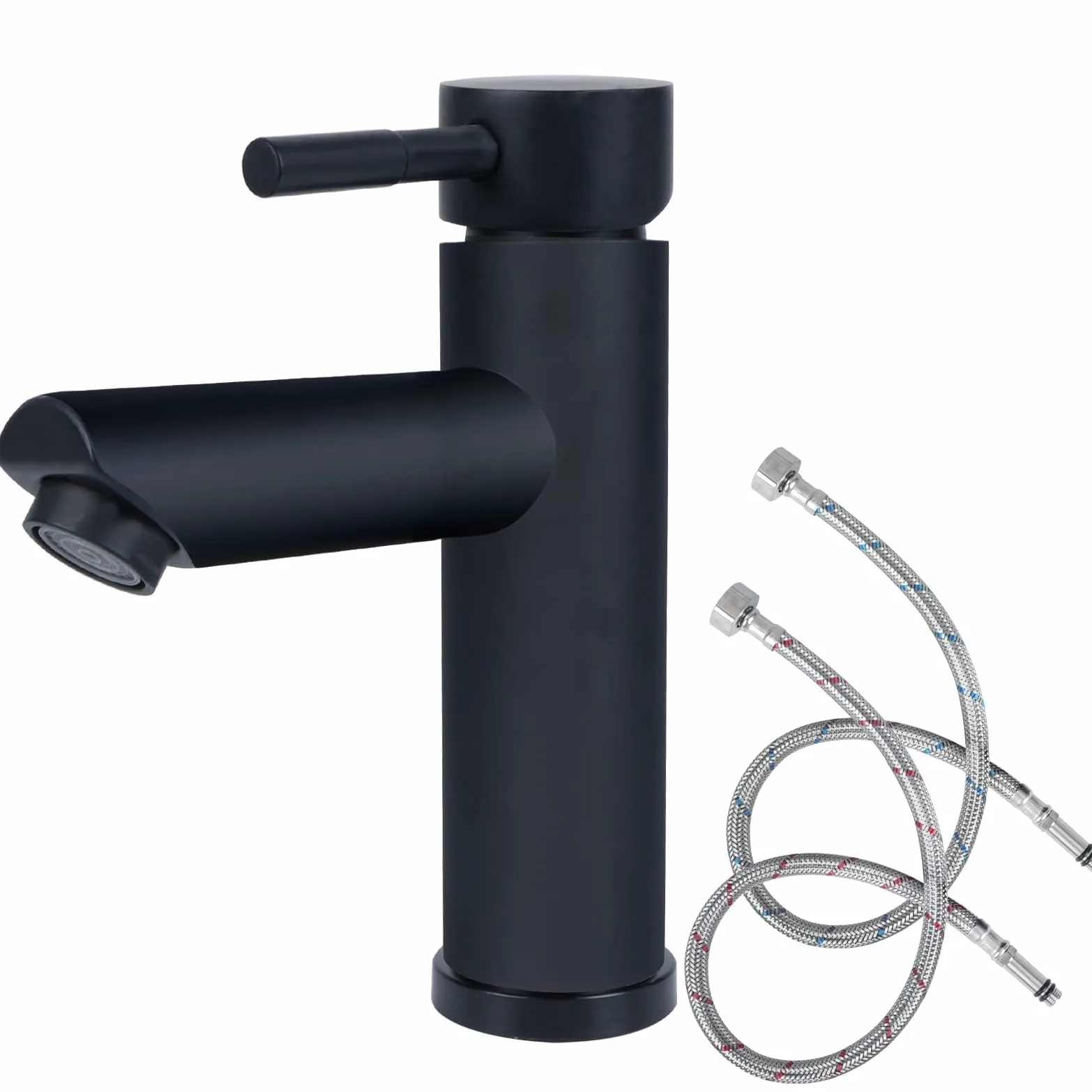 Rubinetto Lavabo Bagno Nero Acciaio Inox Rubinetto Bidet per Cucina con Tubo di Collegamento Rubinetto Lavandino Bagno Fredda e Calda Regolabile