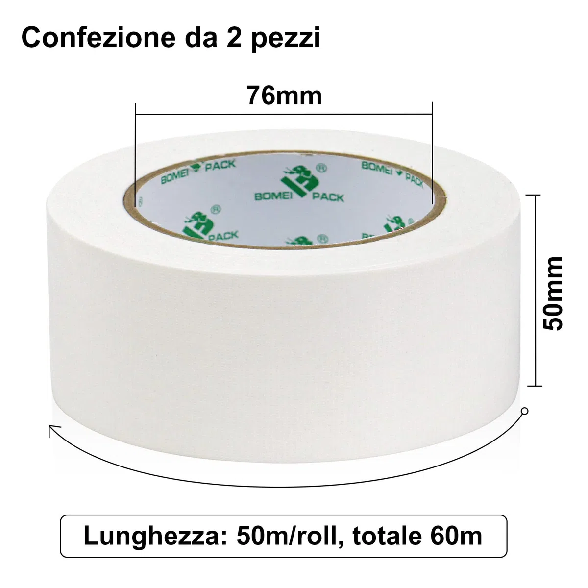 BOMEI PACK Nastro Adesivo Americano, Nastro telato rinforzato per riparazioni o decorazioni, Nastro americano impermeabile per tubature, scarichi e condotti, rotolo 2Pz 50mm x 30 m (Bianco)