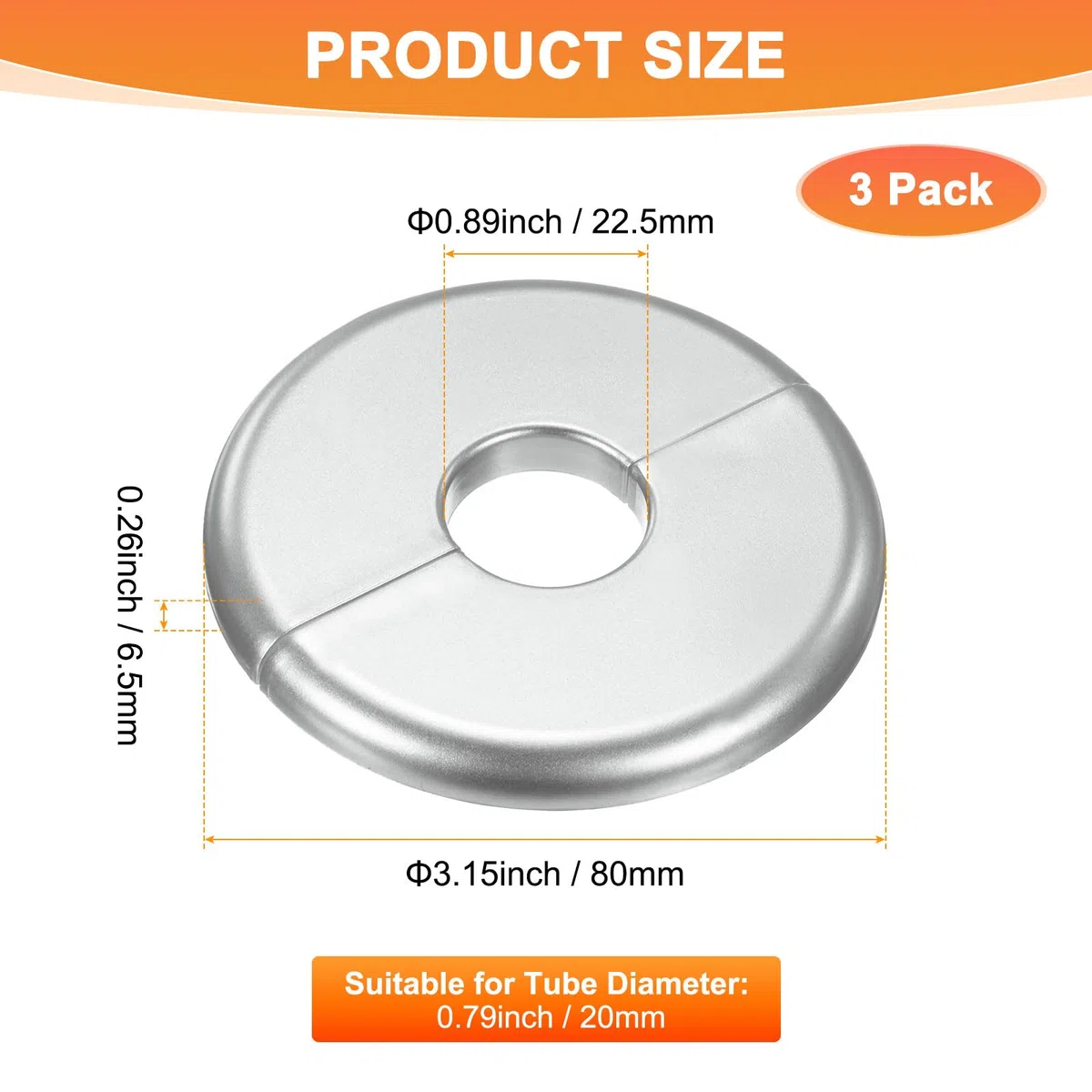 M METERXITY 3 Pcs Flangia Divisibile Da Parete, ABS Rotondo Autoadesivo Copripiastra Anello Per Accessori/Tubo Pavimento/Soffitto Diametro 20mm/0.79 Pollici [Argento, 7mm/0.28 Pollici H]