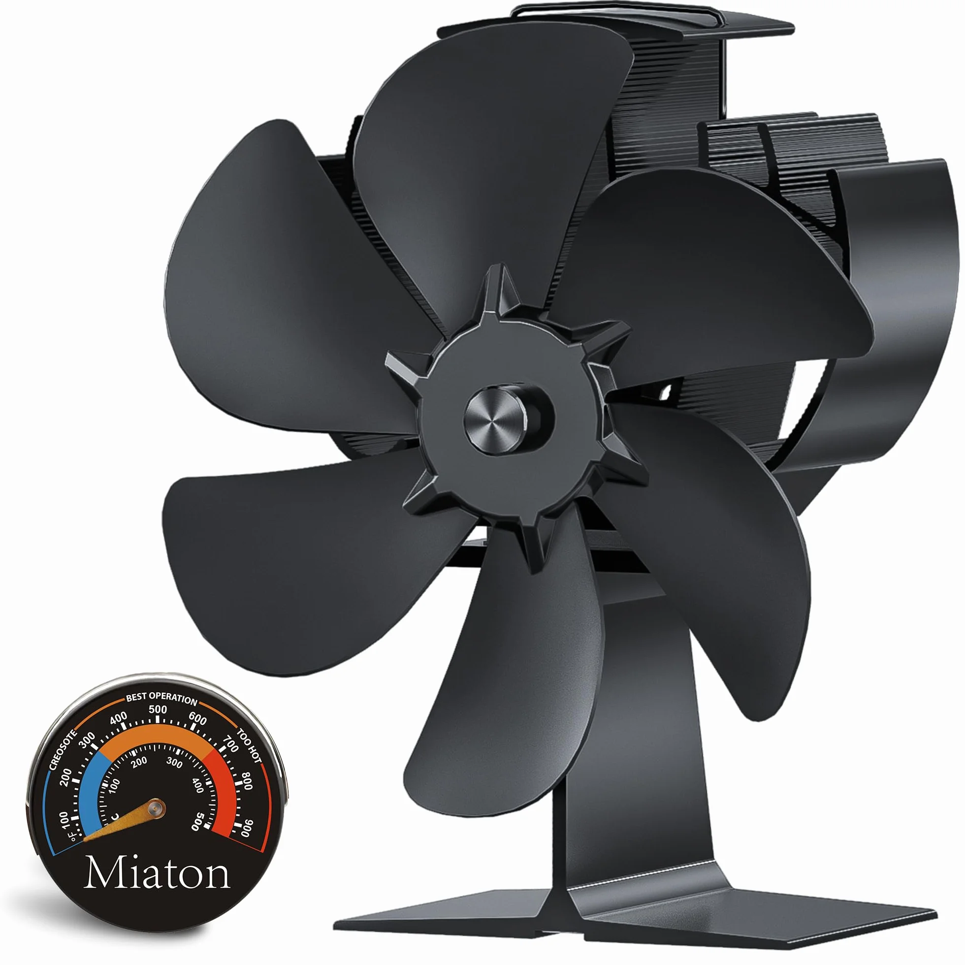 Ventola per Stufa a Legna e Pellet, Motore Silenzioso, Spegnimento Automatico di Sicurezza, 6 Pale in Alluminio, Risparmio Energetico, con Termometro Incluso
