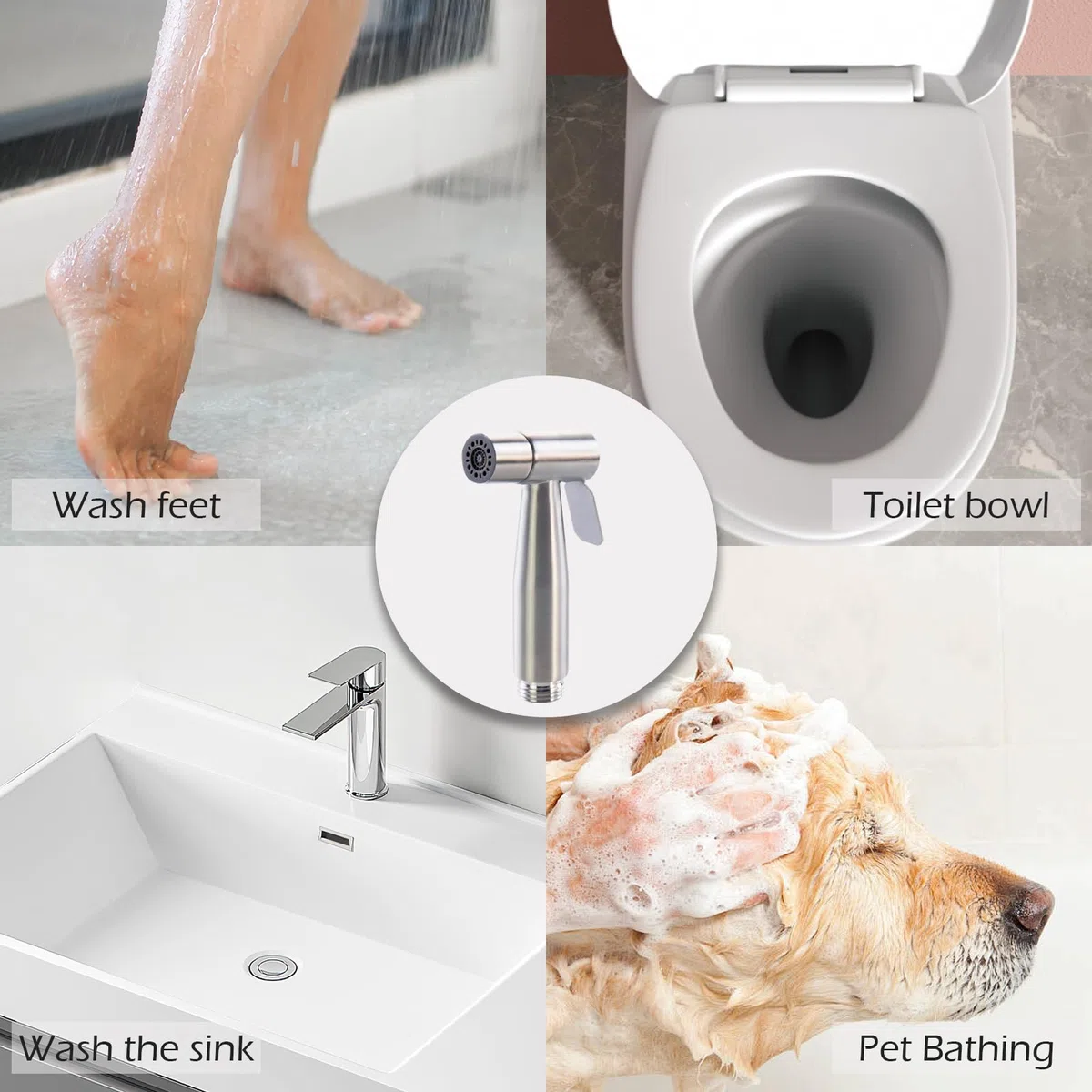 Bidet Portatile Kit Doccetta,Spruzzatore per WC con doppia modalità,doppio interruttore, in Acciaio Inossidabile, con Deviatore 2 Vie, con Tubo 1,5m e Supporto