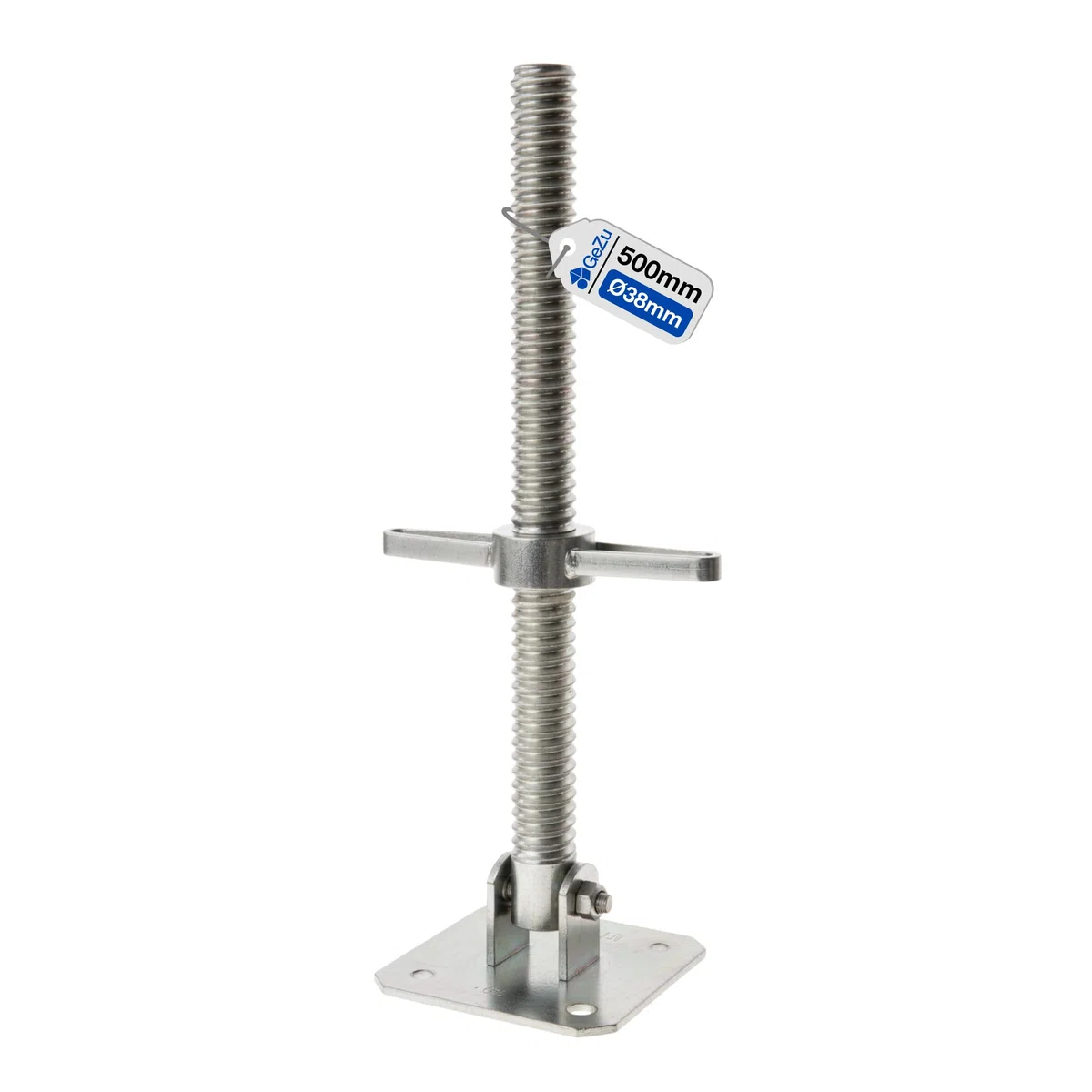GeZu Impex Martinetto a Vite Girevole per Ponteggi 38 x 500 mm Zincato Elettricamente Regolabile in Altezza Vite di Livellamento per Base