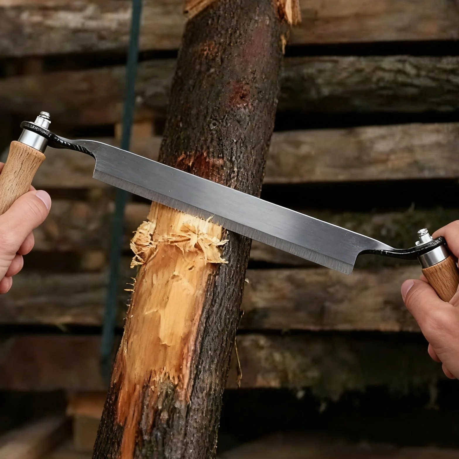 GBKDQQ Coltello da traino per legno: 8 pollici Multifunzionale coltello con manici in legno, coltello da traino, ferro per la lavorazione del tronco d'albero, spelucchino per la lavorazione del legno