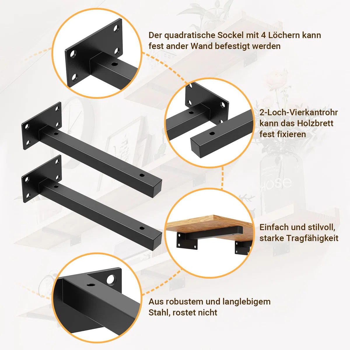 4Pezzi Staffe per Mensole Pesanti,Supporto Mensole da Muro,Staffe per Scaffali Industriale,Mensola Galleggiant Supporto di Metallo Nero,Montato per Scaffali Stile Vintage,per Reggi Mensola (14in/35cm)