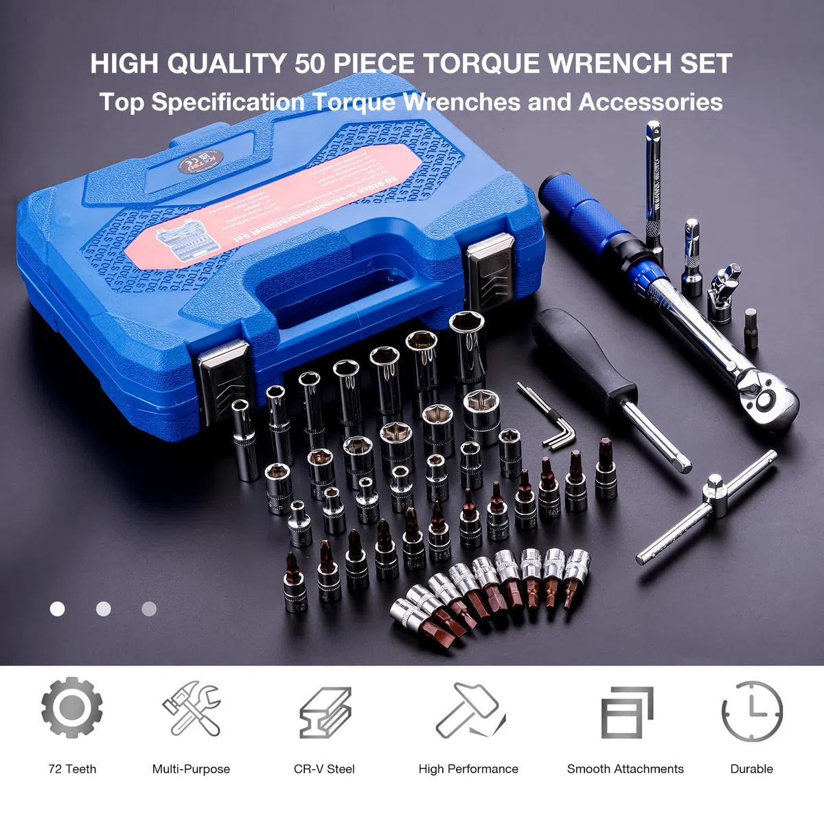 KATSU Chiave Dinamometrica a Scatto 1/4" 50 Pezzi 2-24Nm Set di Chiavi Dinamometriche per Bici 72Denti, Attrezzo Meccanico Acciaio al Cromo Vanadio per Riparazione Biciclette Strada e Montagna