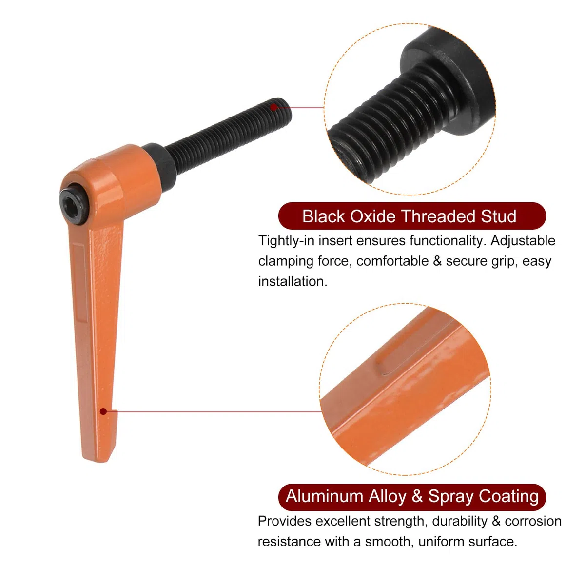 QUARKZMAN 4pz Regolabile Serraggio Leva Maniglie M10 x 40mm Maschio Filettatura Bullone Manopole Girevole Vite blockggio Rapido Rilascio Cricchetto Pulsante Maniglia, Arancione