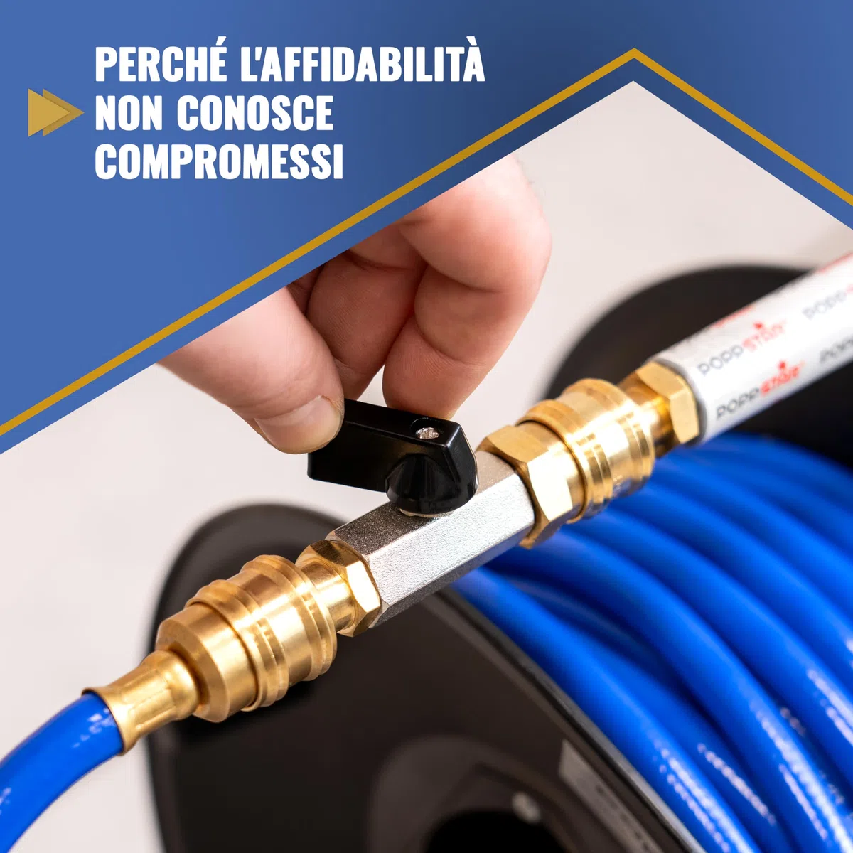 Poppstar Valvola di intercettazione ad aria compressa da 3/8 di pollice (rubinetto a sfera) con attacco rapido Euro NW 7.2 e beccuccio, fino a 15 bar, in ottone