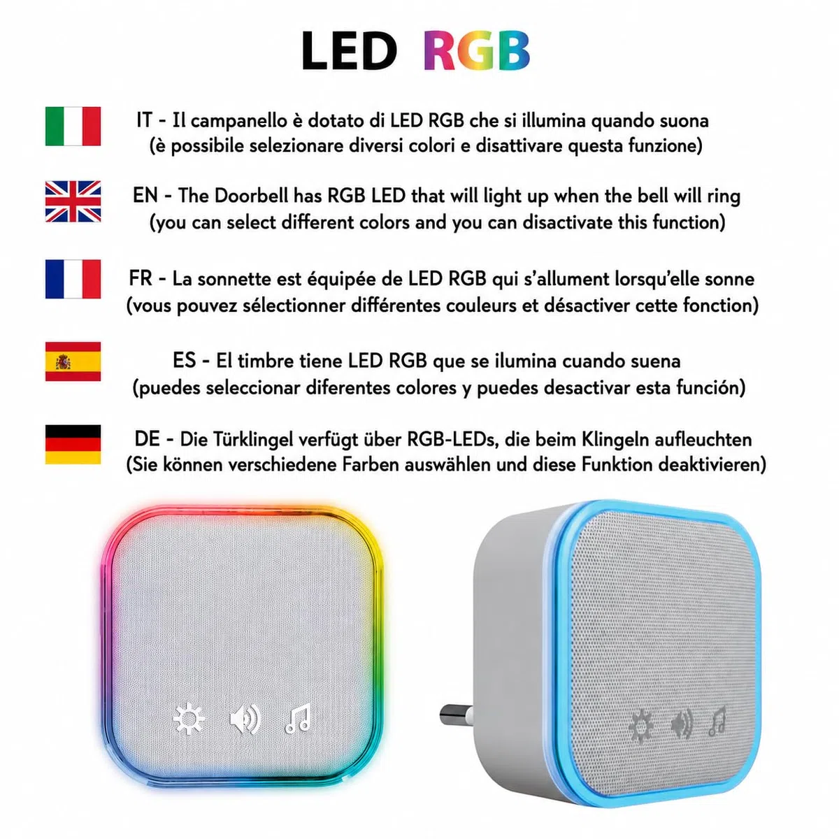 VELAMP - Campanello Senza Fili da Esterno e Interno TWEED con 2 Ricevitori a Spina da Interno, Citofono Senza Fili da Esterno Impermeabile, Portata 150m, 36 Suoni Regolabili, Spia LED, Campanello Casa