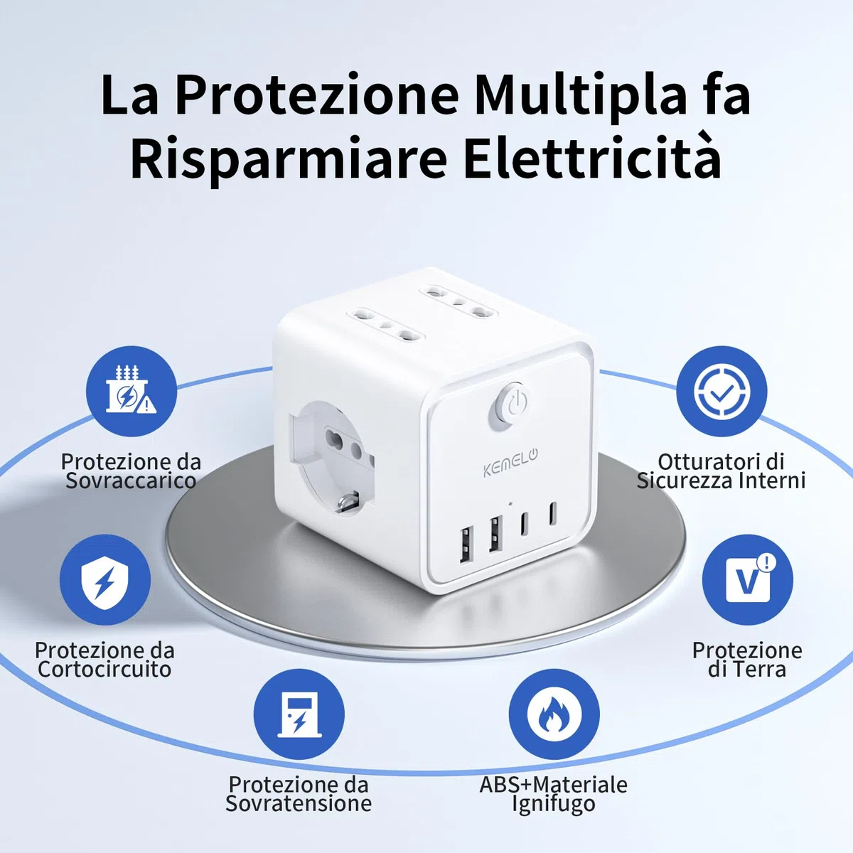 Ciabatta Elettrica Multipresa con 4 Prese Universali 10/16A ITA e Schuko, Ciabatta Multipresa con 2 USB A+2 USB C,Presa Multipla Spina Piatta Salvaspazio con Interruttori per Casa, Ufficio Nero