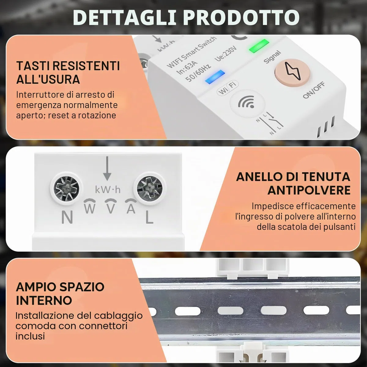 Magnetotermico WiFi Tuya Smart Interruttore Smart WiFi 63A 80-300V AC Interruttore su Guida DIN Controllo Vocale Misurazione Dell'energia Sovratensione Sovracorrente Protezione (Versione inglese)