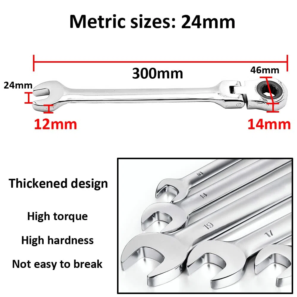 Set di Chiavi Combinate Flessibile Chiavi Inglesi Combinazione Ruotare Chiave Combinata a Cricchetto Chiave ad Estremità Aperta Forchetta Anello Spanner Metrico 24mm