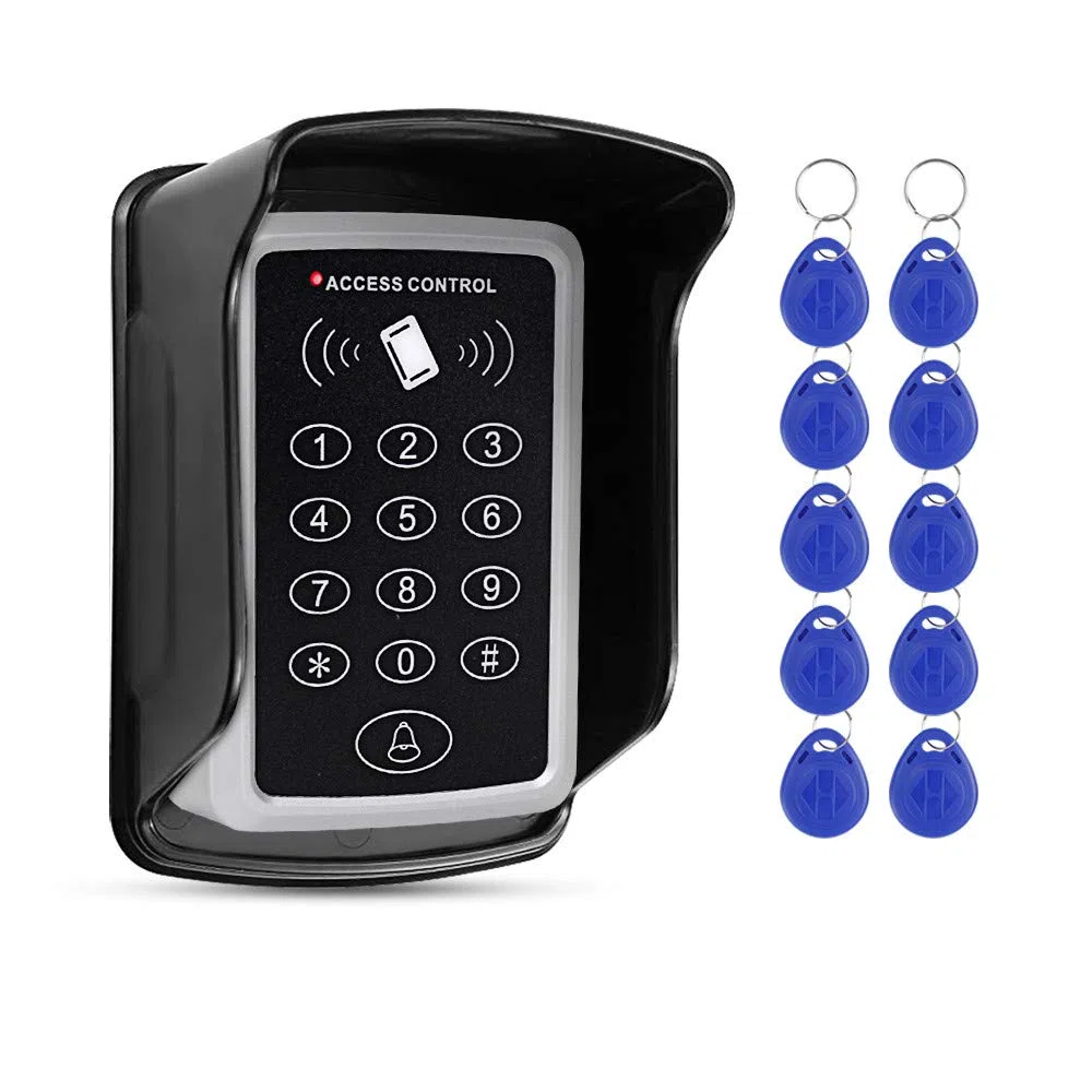 FTSTech Kit Tastiera Digitale per Controllo Accessi 125 kHz, con Copertura Impermeabile, 1000 Utenti, Adatta per a di Sicurezza Domestica + 10 Tasti Blu