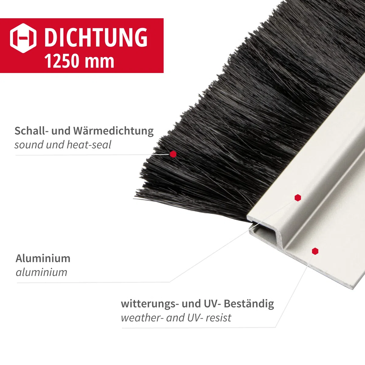 Gedotec Striscia per porte con spazzola Protezione contro il freddo e gli insetti | 1x paraspifferi per porte Guarnizione a spazzola in alluminio | Lunghezza: 1,25 m